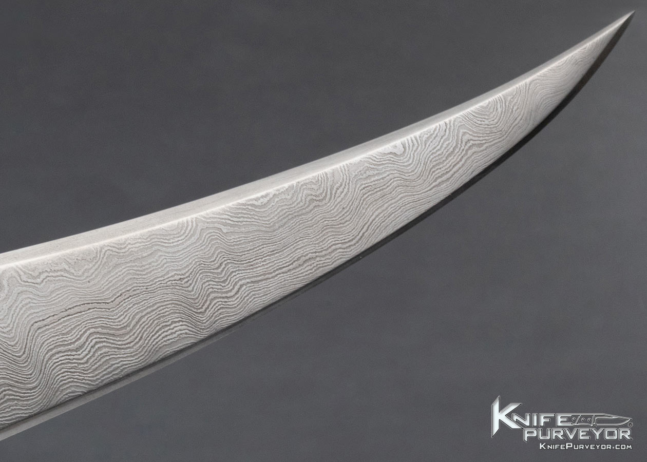 Sid Birt Custom Knife Carved Bone and Sole Authorship Damascus Fixed Blade - Image 5