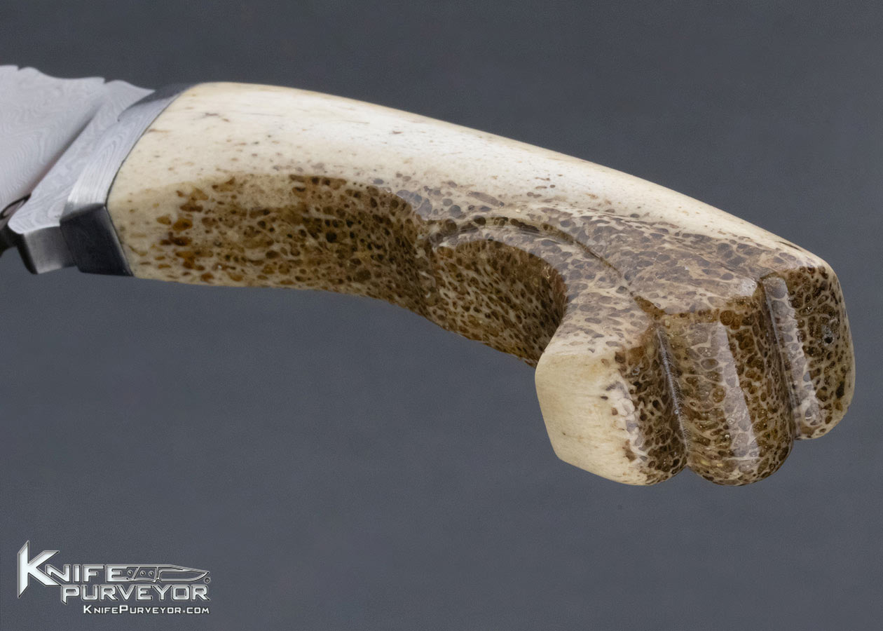 Sid Birt Custom Knife Carved Bone and Sole Authorship Damascus Fixed Blade - Image 6