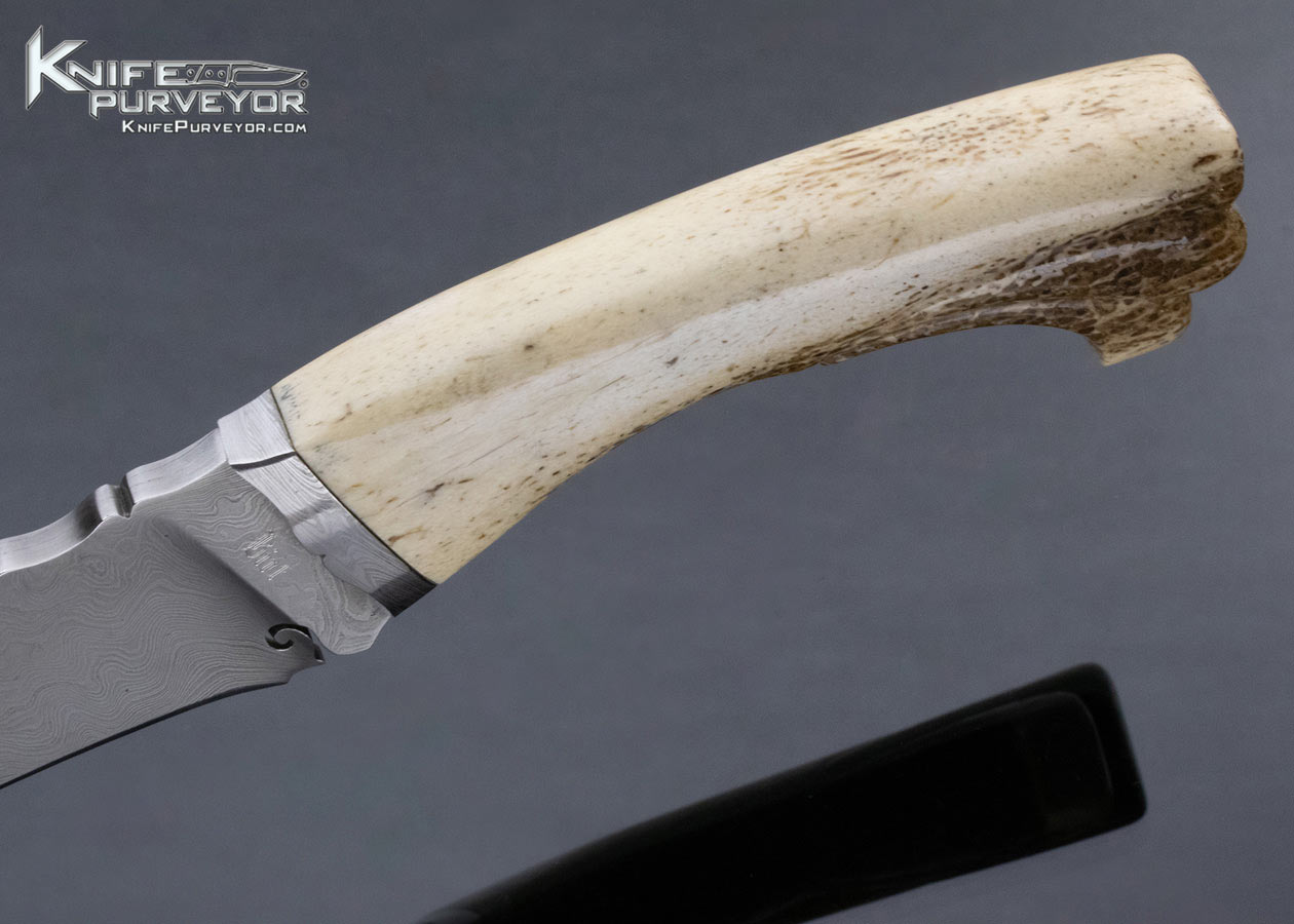 Sid Birt Custom Knife Carved Bone and Sole Authorship Damascus Fixed Blade - Image 8