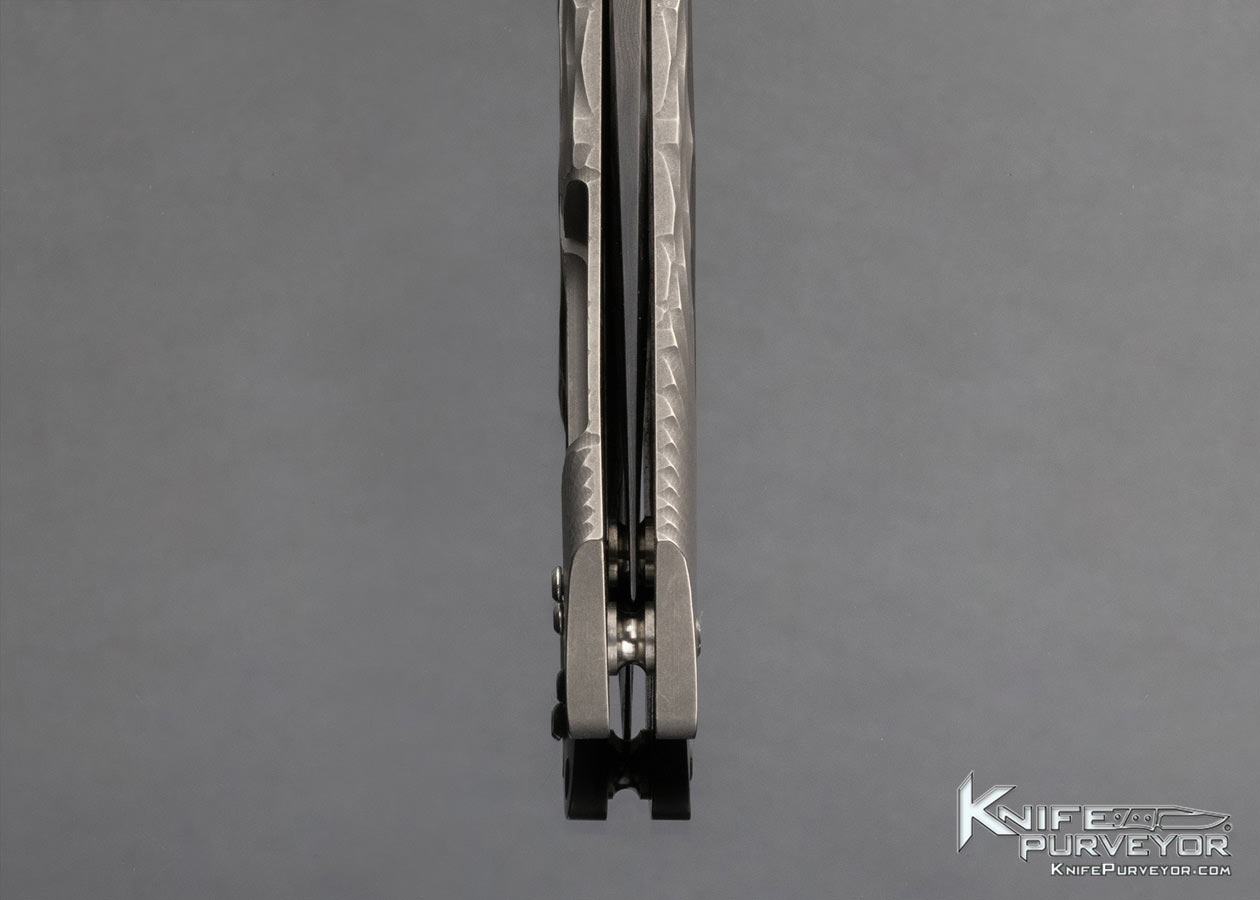 Les George Custom Knife Damascus and Milled Titanium with Carbon Insert "Rockeye" Flipper - Image 9