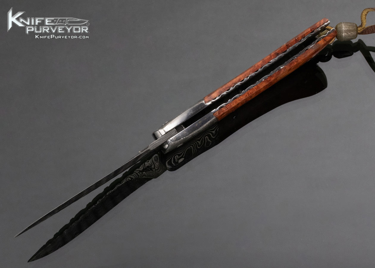 Wayne Valachovic Custom Knife Burl Wood and Sole Authorship Damascus Lanyard Lock Folder - Image 5