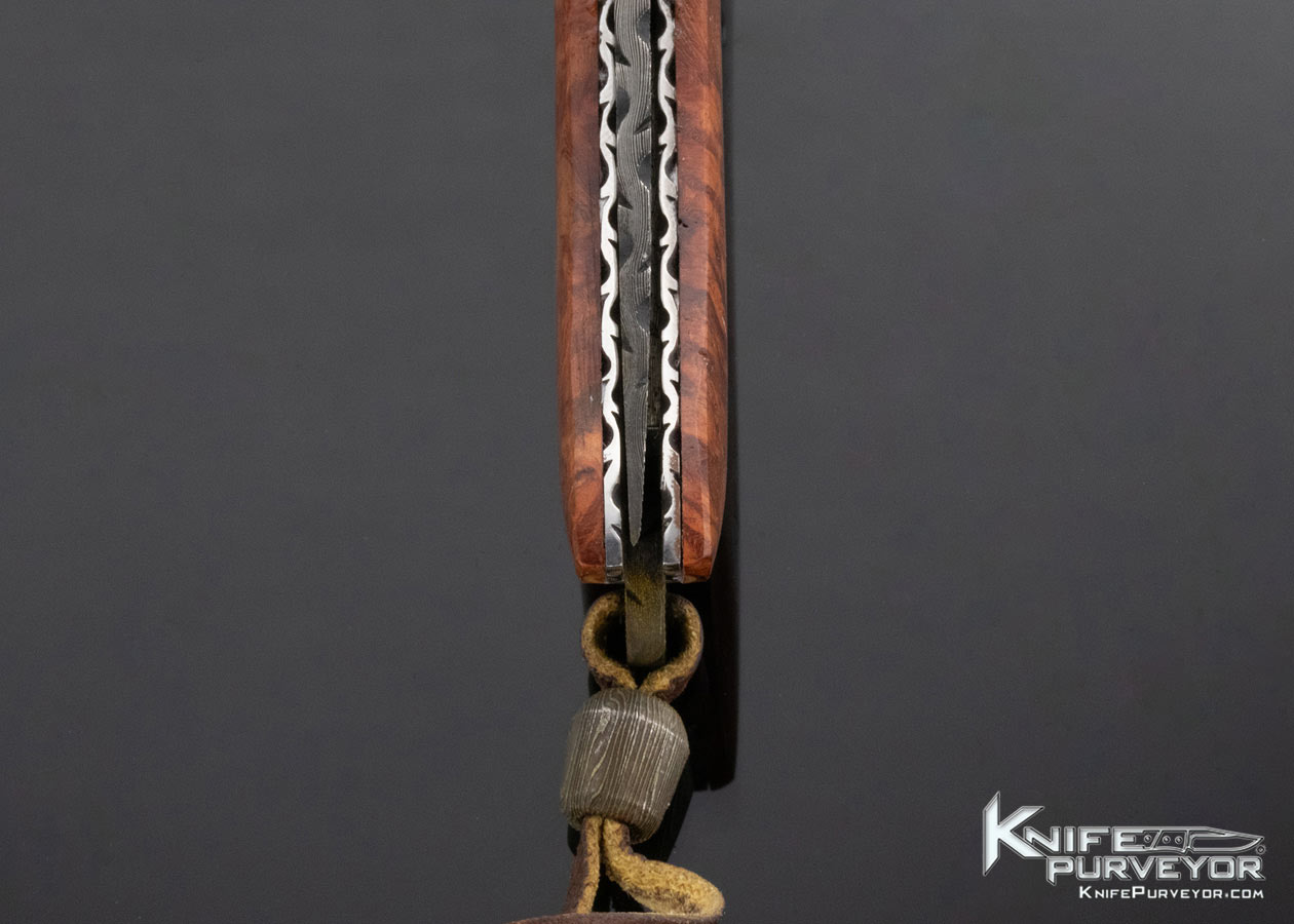 Wayne Valachovic Custom Knife Burl Wood and Sole Authorship Damascus Lanyard Lock Folder - Image 7