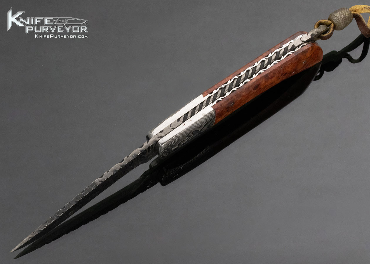 Wayne Valachovic Custom Knife Burl Wood and Sole Authorship Damascus Lanyard Lock Folder - Image 6