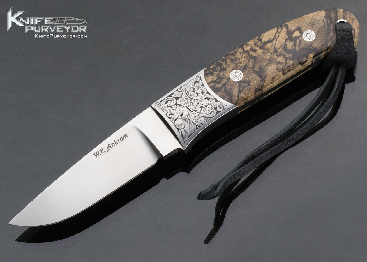 Bill Ankrom Custom Knife Gil Rudolph Engraved Spalted Hackberry Burl Hunter 14308