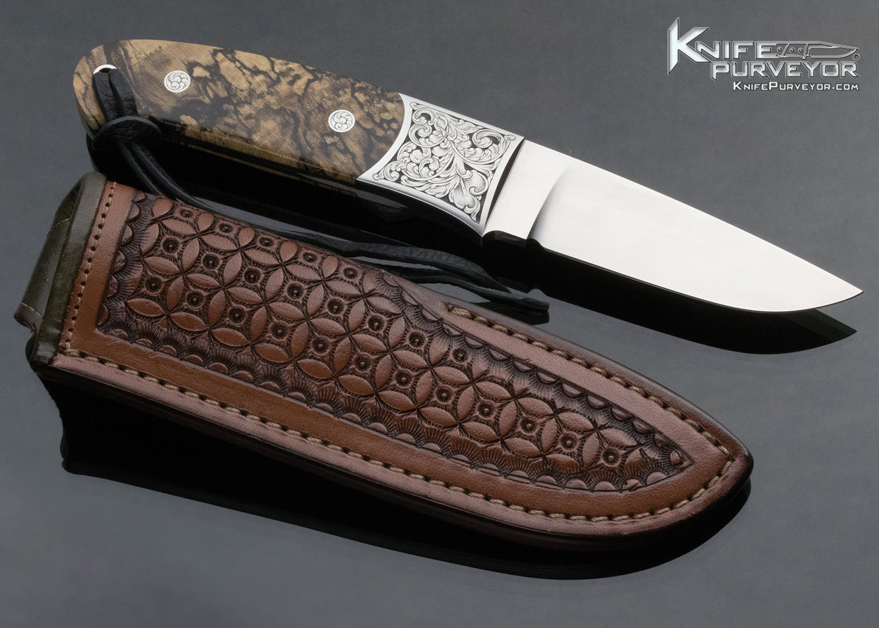 Bill Ankrom Custom Knife Gil Rudolph Engraved Spalted Hackberry Burl Hunter - Image 5