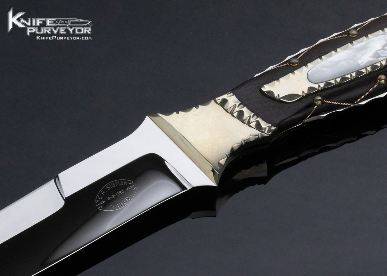 Corbit Sigman Custom Knife Ebony and Pearl Fighter with Metal Scabbard - Image 2