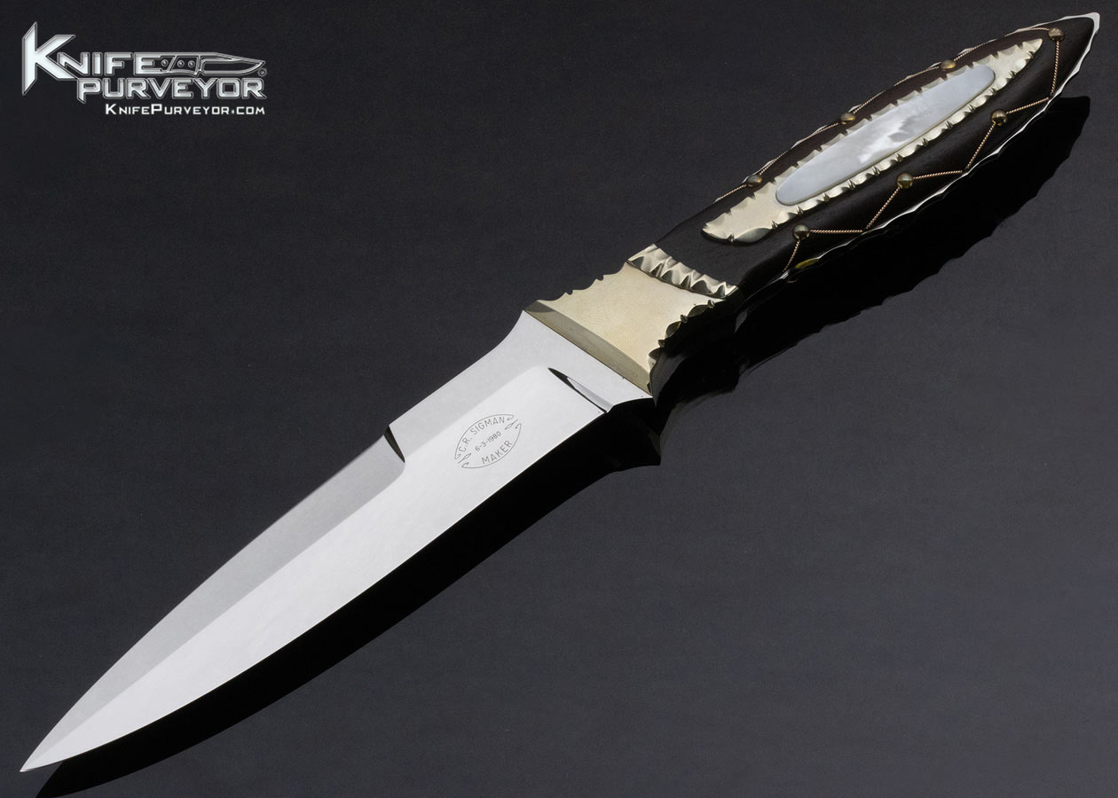 Corbit Sigman Custom Knife Ebony and Pearl Fighter with Metal Scabbard 13898
