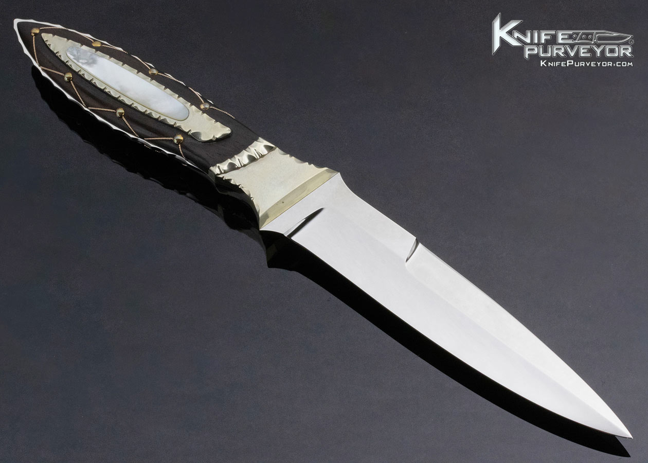 Corbit Sigman Custom Knife Ebony and Pearl Fighter with Metal Scabbard - Image 3