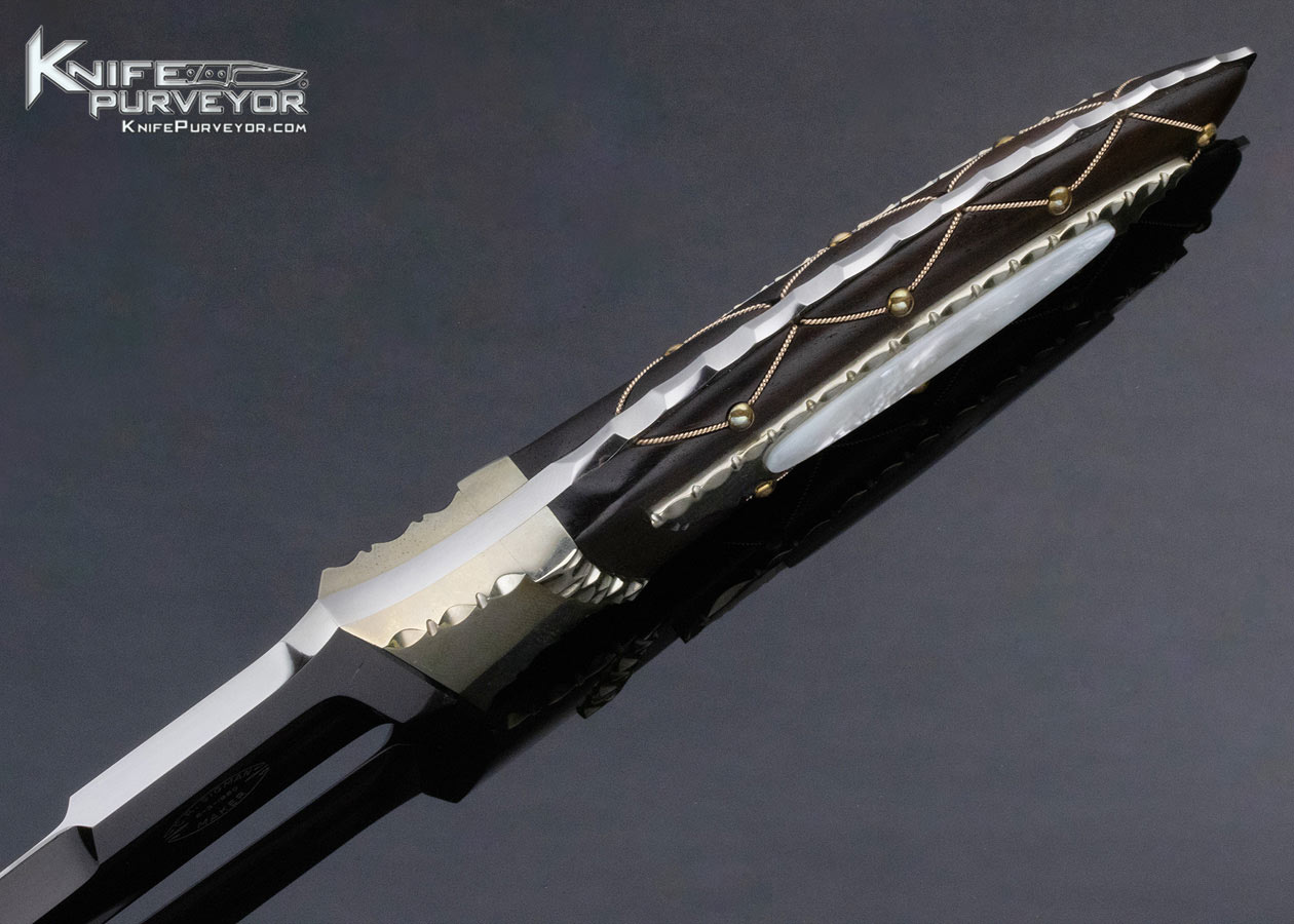 Corbit Sigman Custom Knife Ebony and Pearl Fighter with Metal Scabbard - Image 4