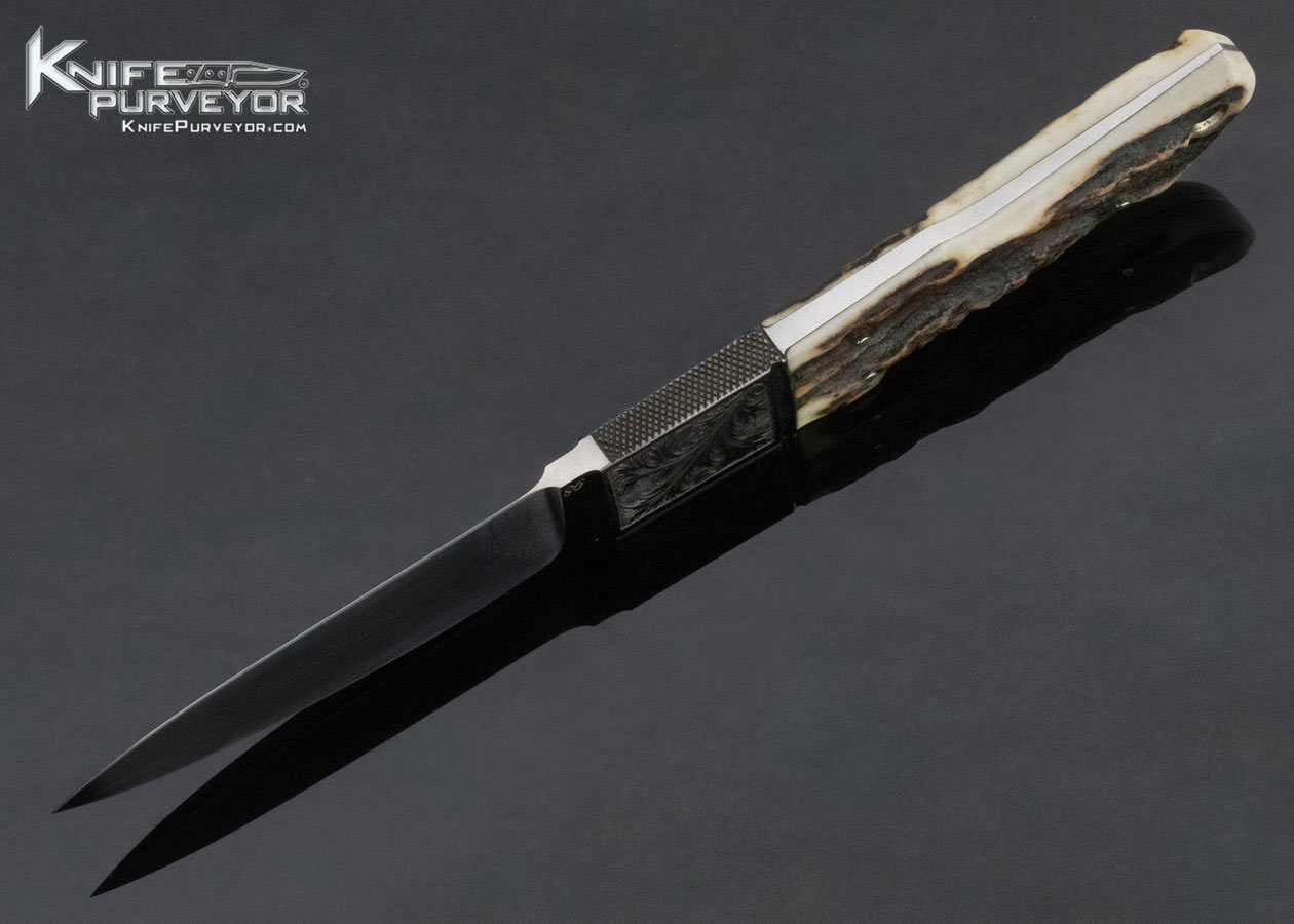 Dietmar Kressler Custom Knife Unknown Engraved Stag Utility Knife 14423