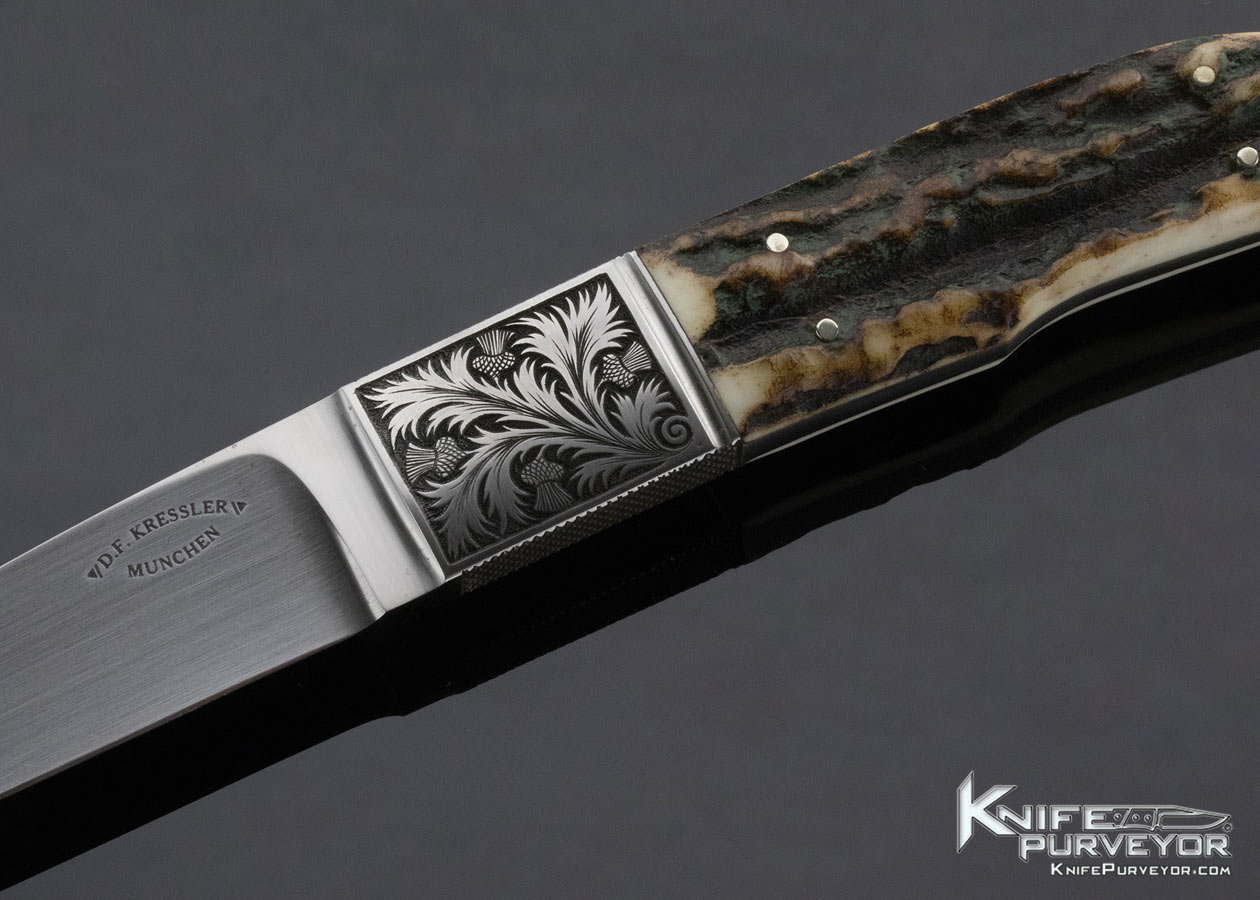 Dietmar Kressler Custom Knife Rolf Peters Engraved Stag Utility Knife - Image 2