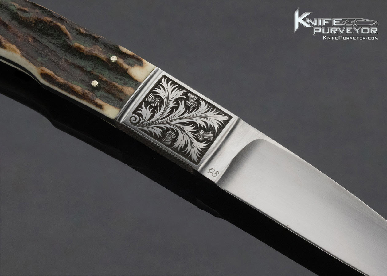 Dietmar Kressler Custom Knife Rolf Peters Engraved Stag Utility Knife - Image 3