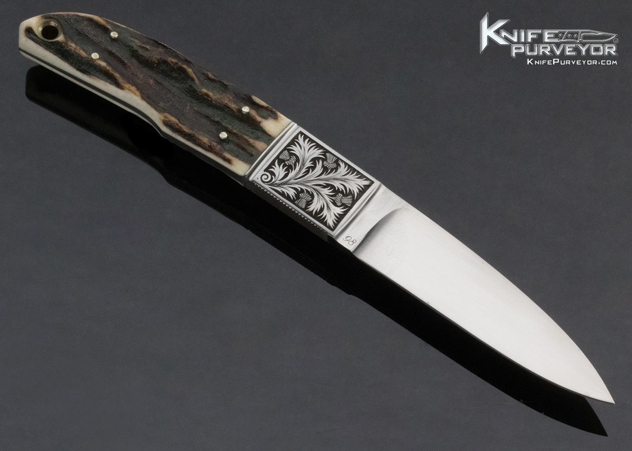 Dietmar Kressler Custom Knife Rolf Peters Engraved Stag Utility Knife - Image 6