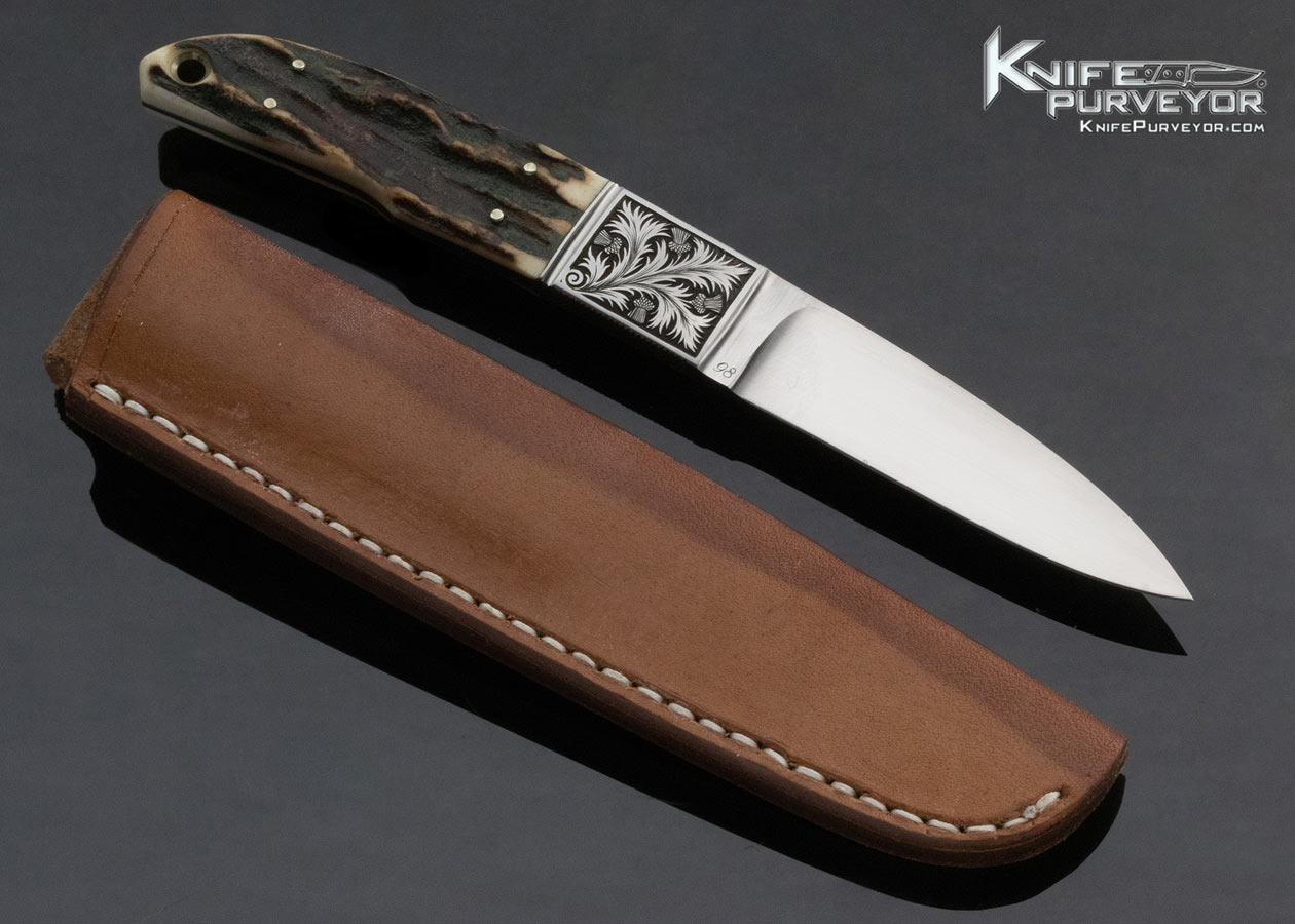 Dietmar Kressler Custom Knife Rolf Peters Engraved Stag Utility Knife - Image 5