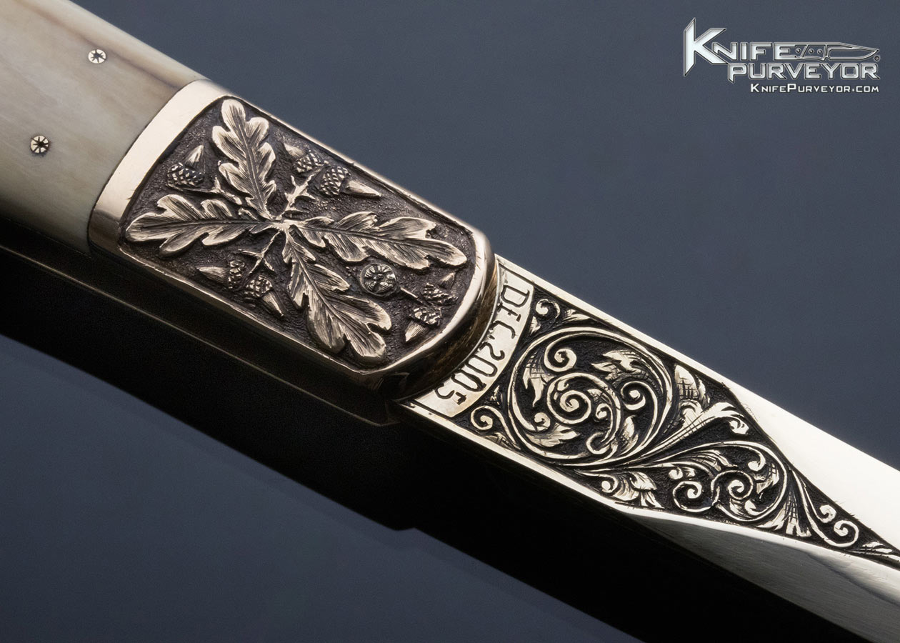 H.H. Frank Custom Knife December 2005 AKI Sole Authorship Engraved 14Kt Gold Blade and 14Kt Gold Bolster Mammoth Lockback Dagger - Image 3