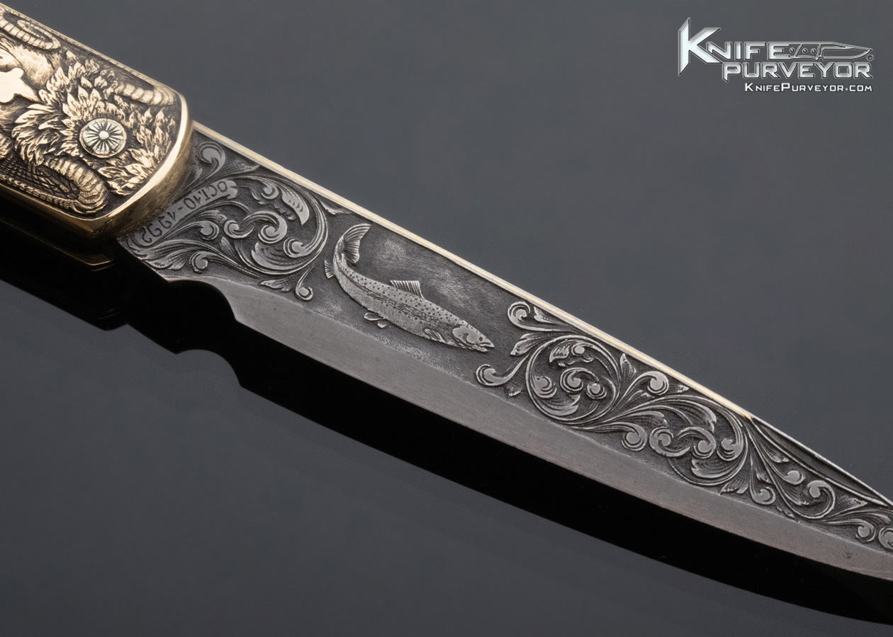 H.H. Frank Custom Knife October 10, 1992 Sole Authorship Engraved Gold Bolster Mother of Pearl Lockback Dagger with Gold Toothpick - Image 10