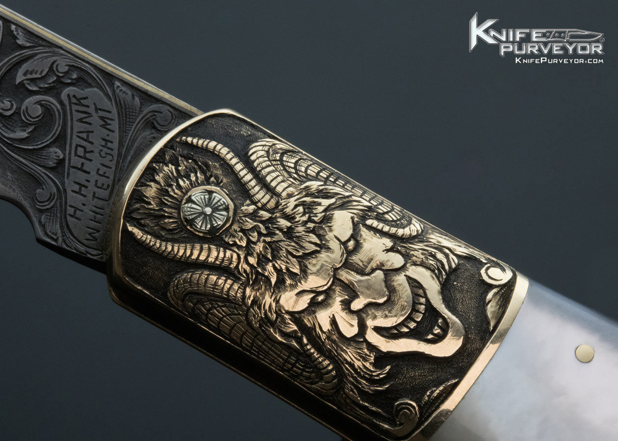 H.H. Frank Custom Knife October 10, 1992 Sole Authorship Engraved Gold Bolster Mother of Pearl Lockback Dagger with Gold Toothpick - Image 12