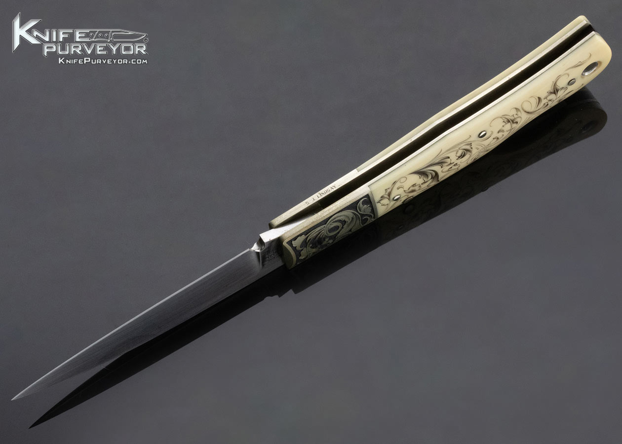Jess Horn Custom Knife Mammoth "Baby Horn" Lockback Engraved & Scrimshawed By Steve Lindsay - Image 6