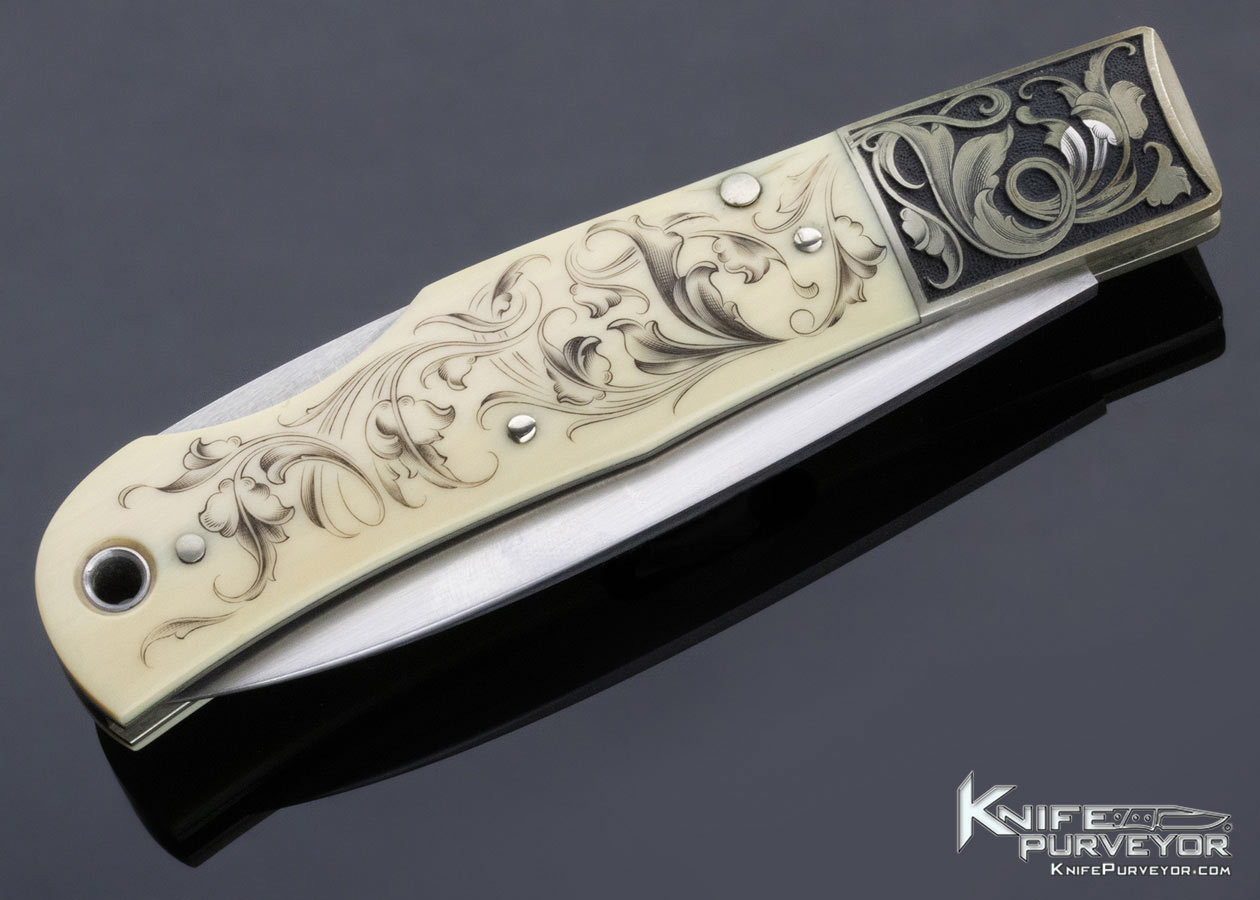 Jess Horn Custom Knife Mammoth "Baby Horn" Lockback Engraved & Scrimshawed By Steve Lindsay - Image 5