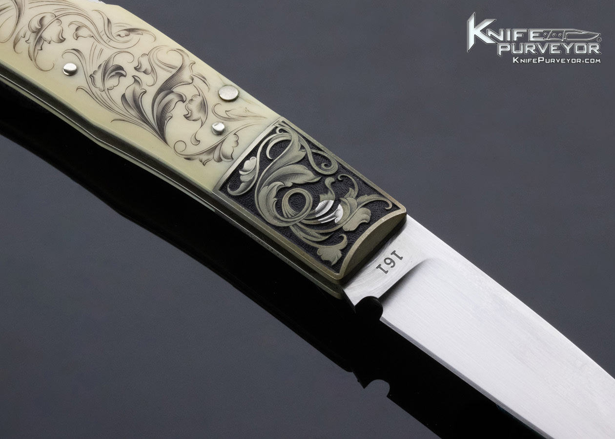 Jess Horn Custom Knife Mammoth "Baby Horn" Lockback Engraved & Scrimshawed By Steve Lindsay - Image 4