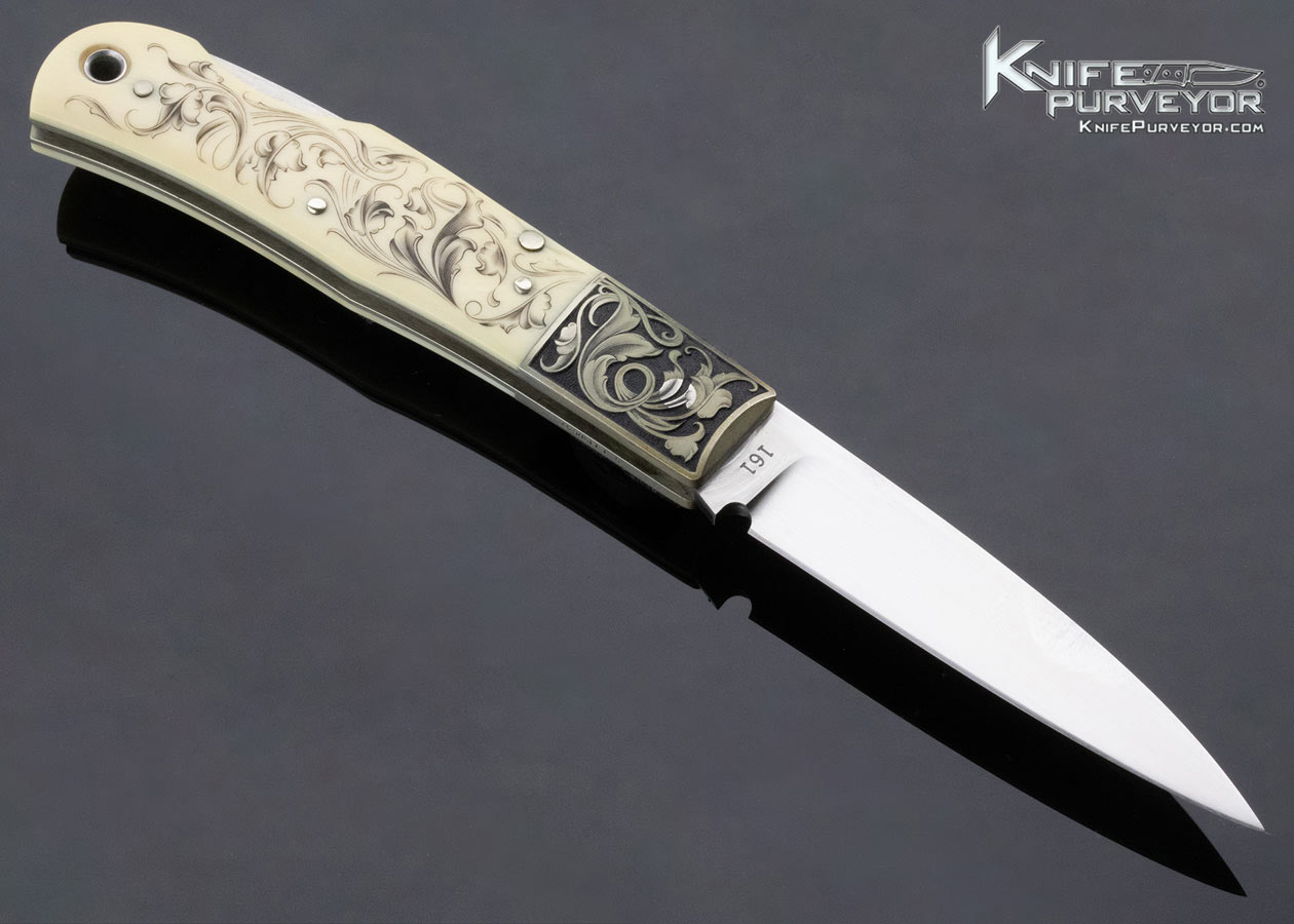 Jess Horn Custom Knife Mammoth "Baby Horn" Lockback Engraved & Scrimshawed By Steve Lindsay - Image 3