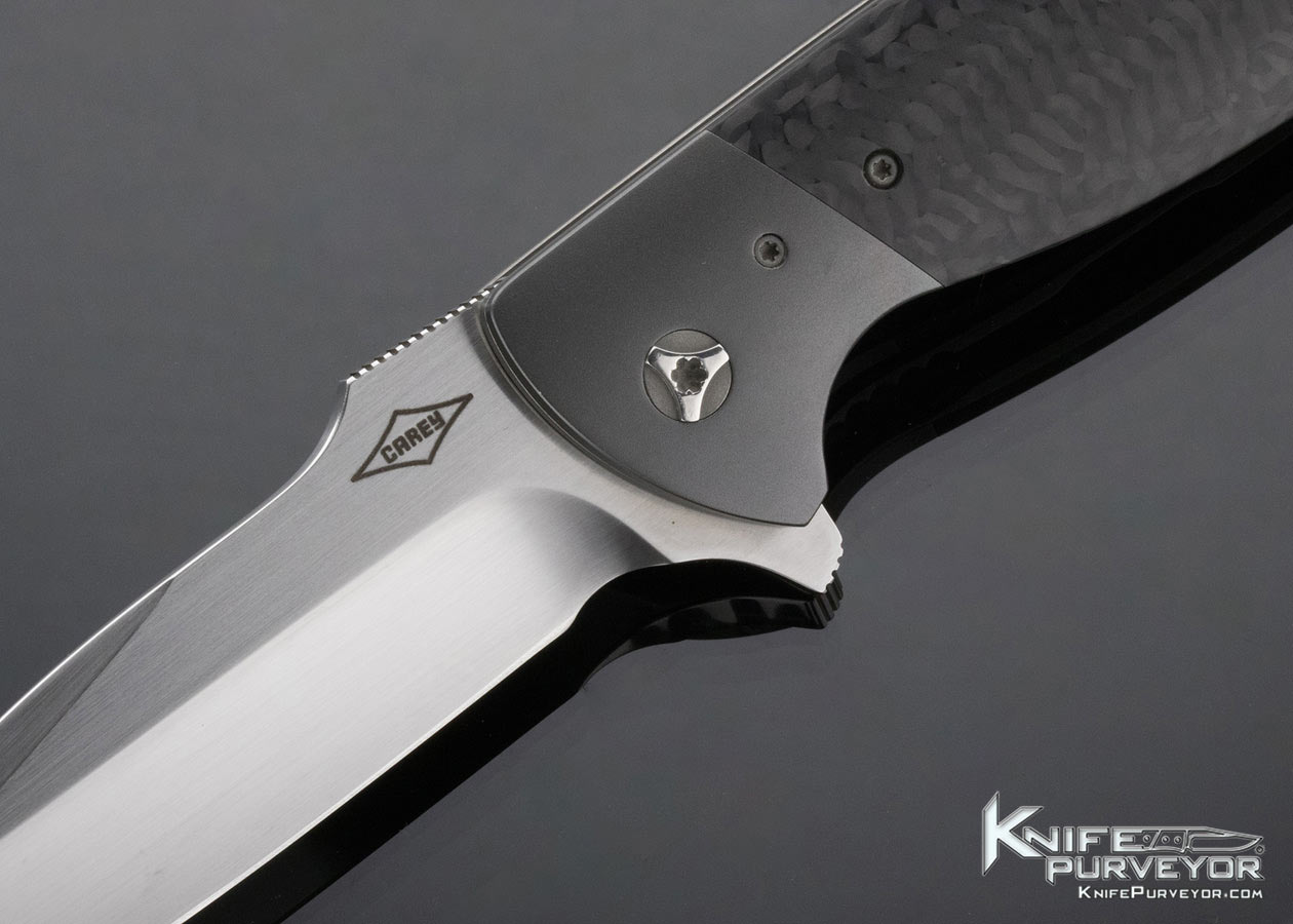 Peter Carey Custom Knife Custom Deluxe Carbon Fiber Cayman Flipper Zirconium Bolster & Clip - Image 2