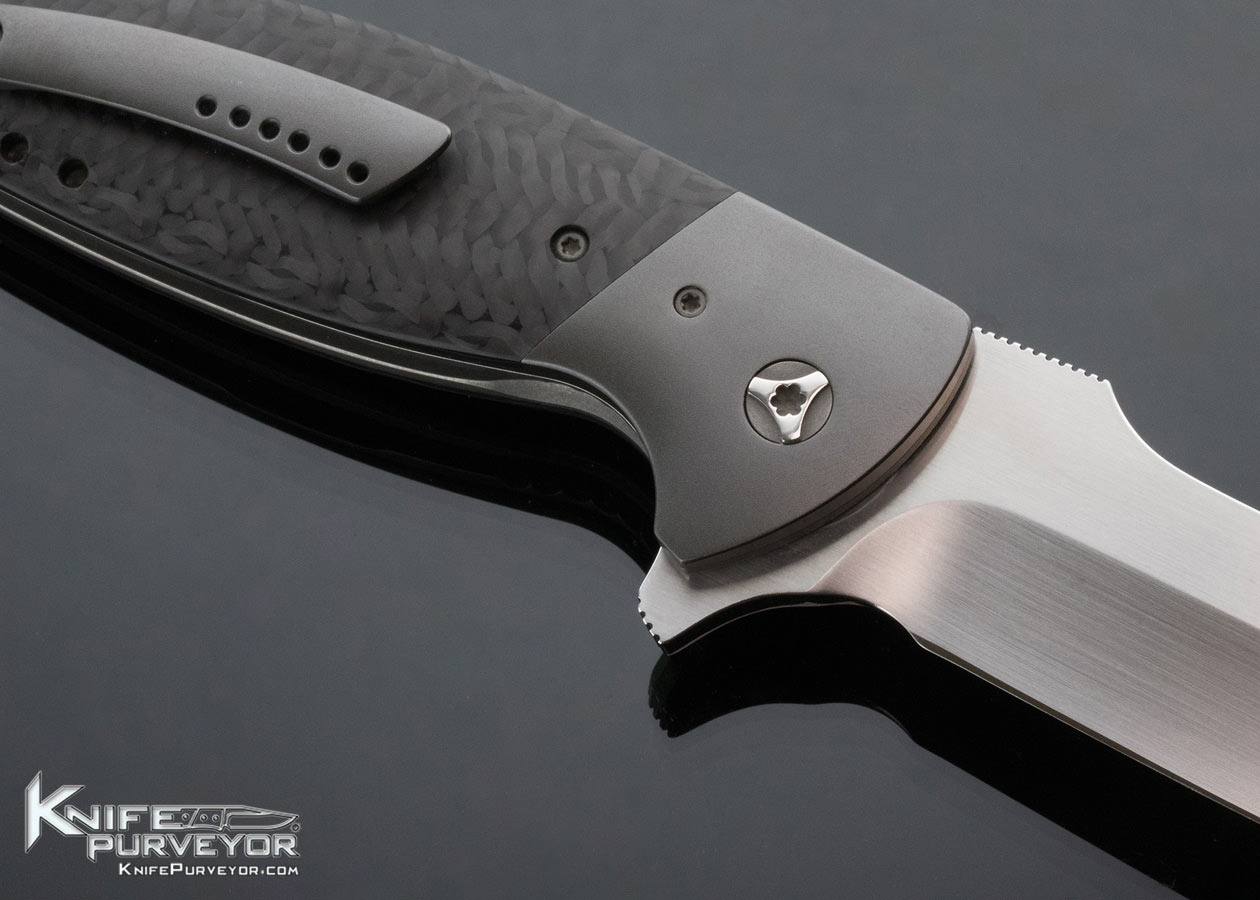 Peter Carey Custom Knife Custom Deluxe Carbon Fiber Cayman Flipper Zirconium Bolster & Clip - Image 4