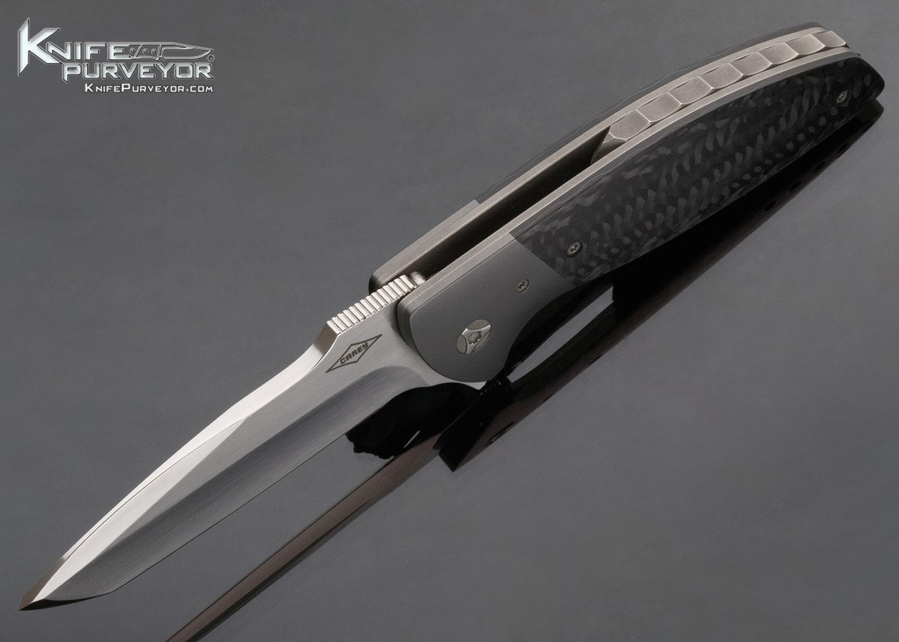 Peter Carey Custom Knife Custom Deluxe Carbon Fiber Cayman Flipper Zirconium Bolster & Clip - Image 6