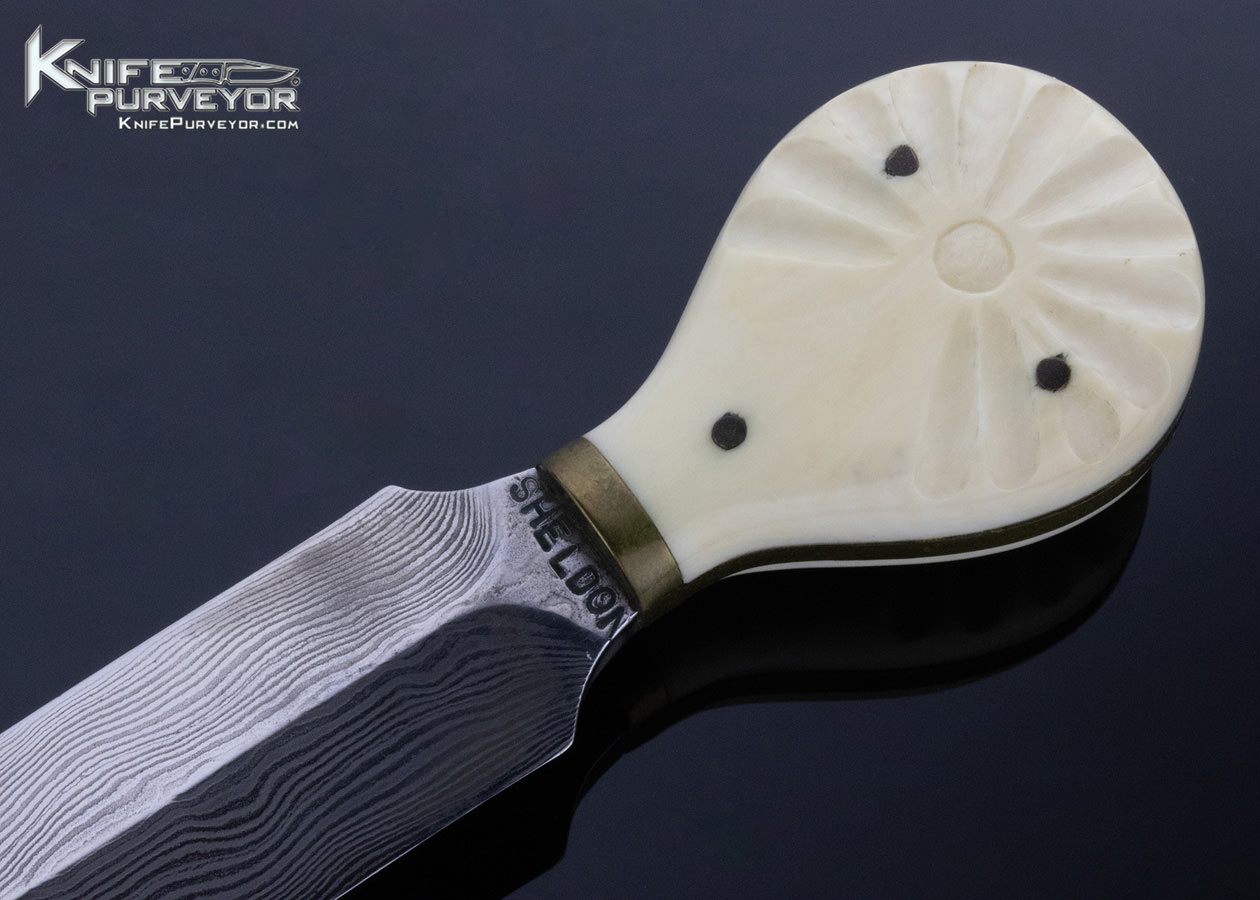 Bill Sheldon Custom Knife Carved Mammoth, Damascus and Brass Push Dagger - Image 2