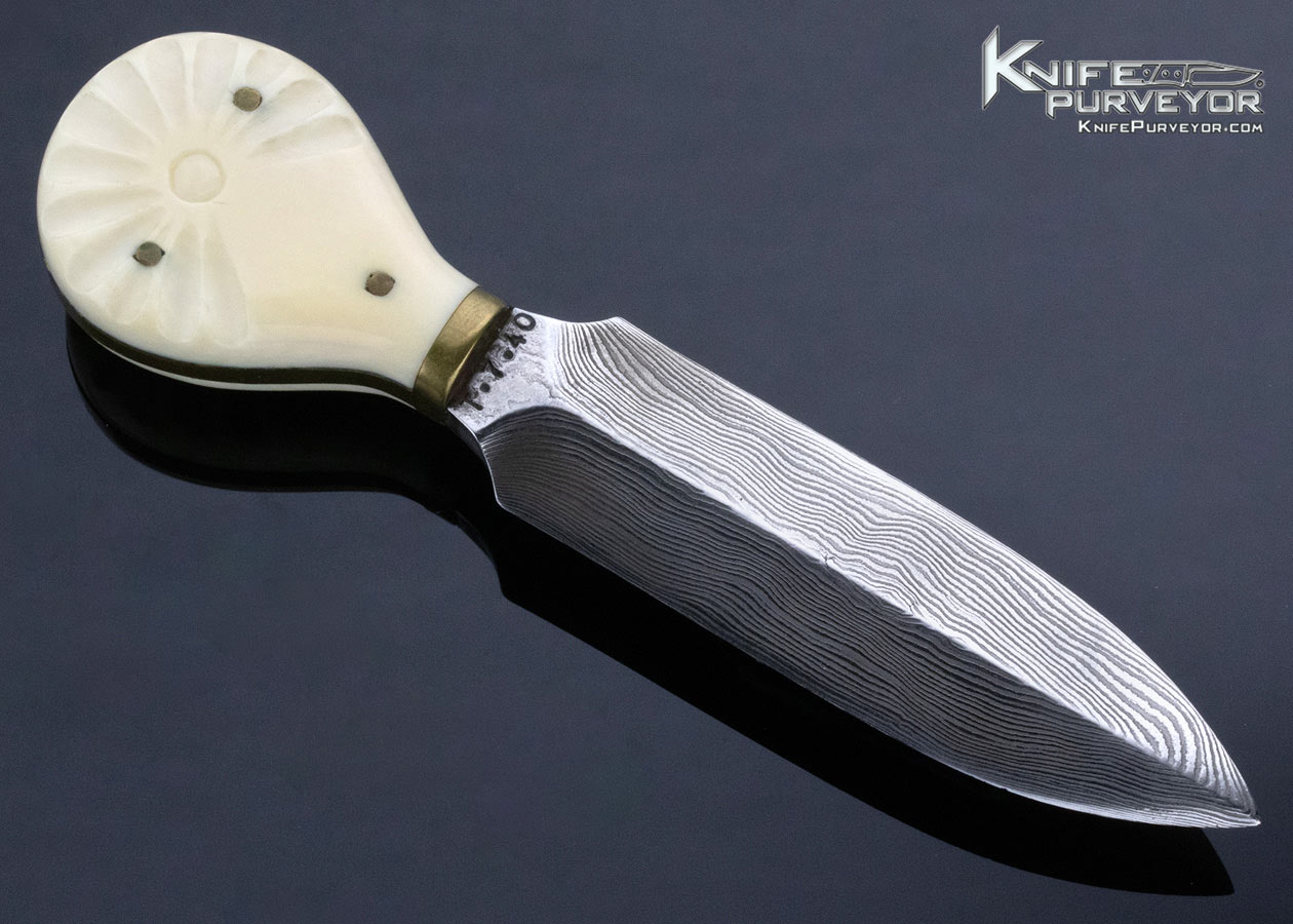 Bill Sheldon Custom Knife Carved Mammoth, Damascus and Brass Push Dagger - Image 3