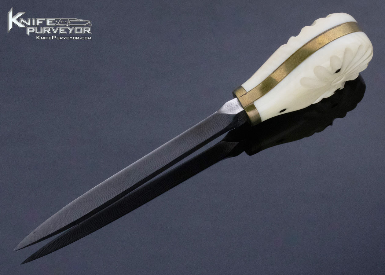 Bill Sheldon Custom Knife Carved Mammoth, Damascus and Brass Push Dagger - Image 4