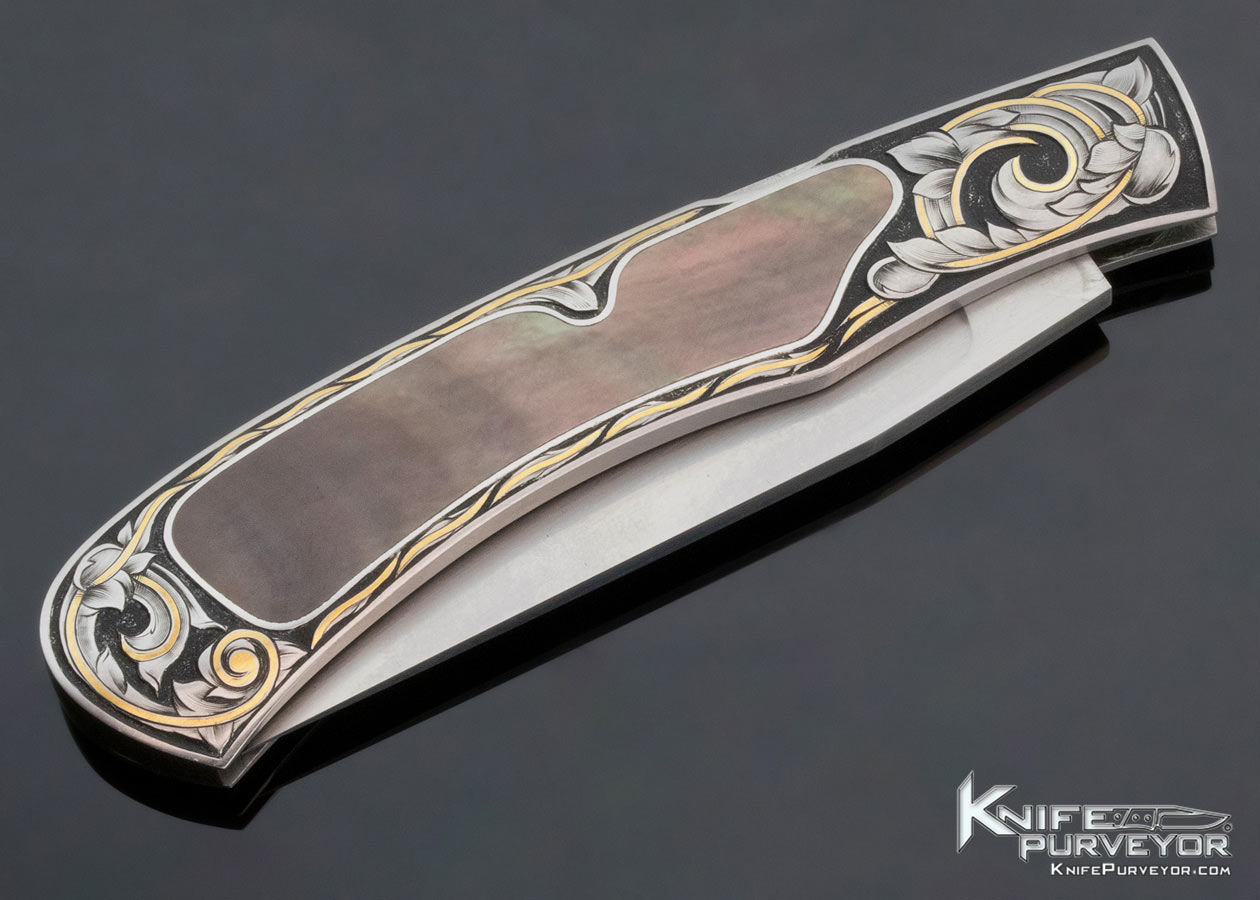 Tim Herman Custom Knife Sole Authorship Engraved Blacklip Pearl Interframe Lockback - Image 5