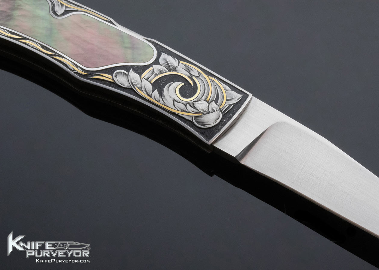 Tim Herman Custom Knife Sole Authorship Engraved Blacklip Pearl Interframe Lockback - Image 4
