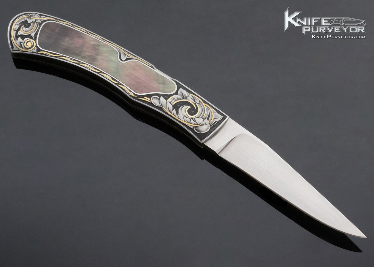 Tim Herman Custom Knife Sole Authorship Engraved Blacklip Pearl Interframe Lockback - Image 3