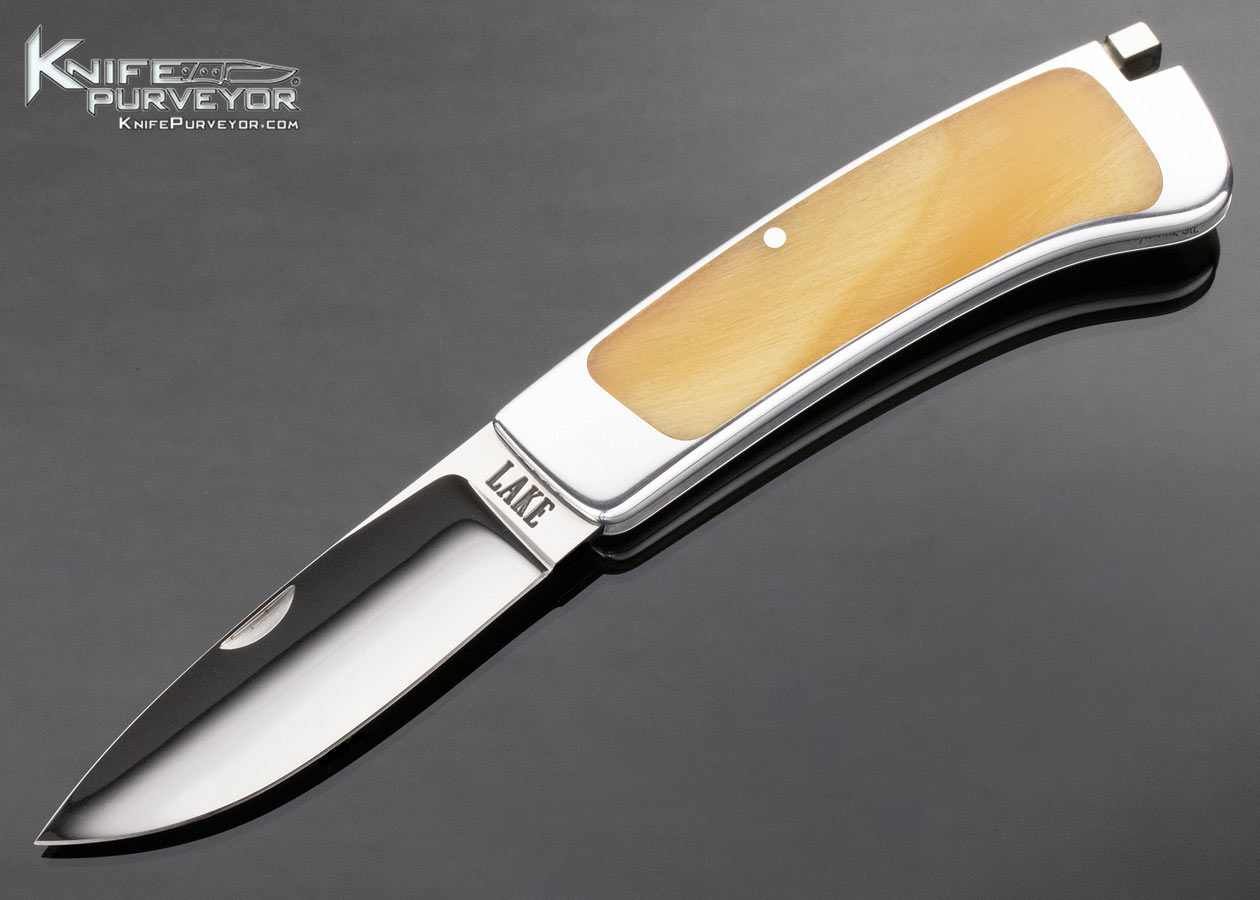 Ron Lake Custom Knife Aluminum Frame Polished Big Horn Sheep Horn Interframe Tail Lock 14497