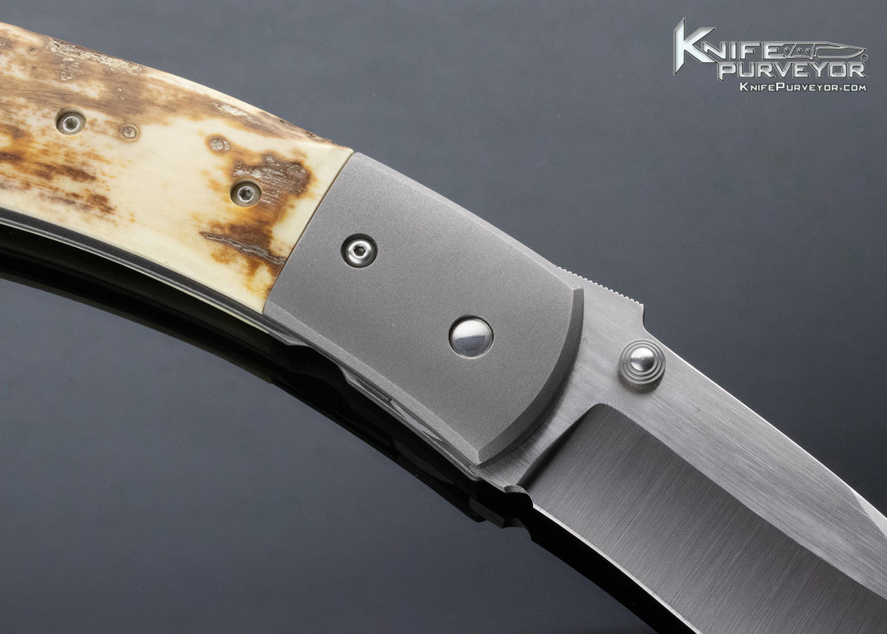 Filip DeLeeuw Deviant Blades One Off Custom Knife Curly Mammoth Linerlock with Wood Display Box - Image 4