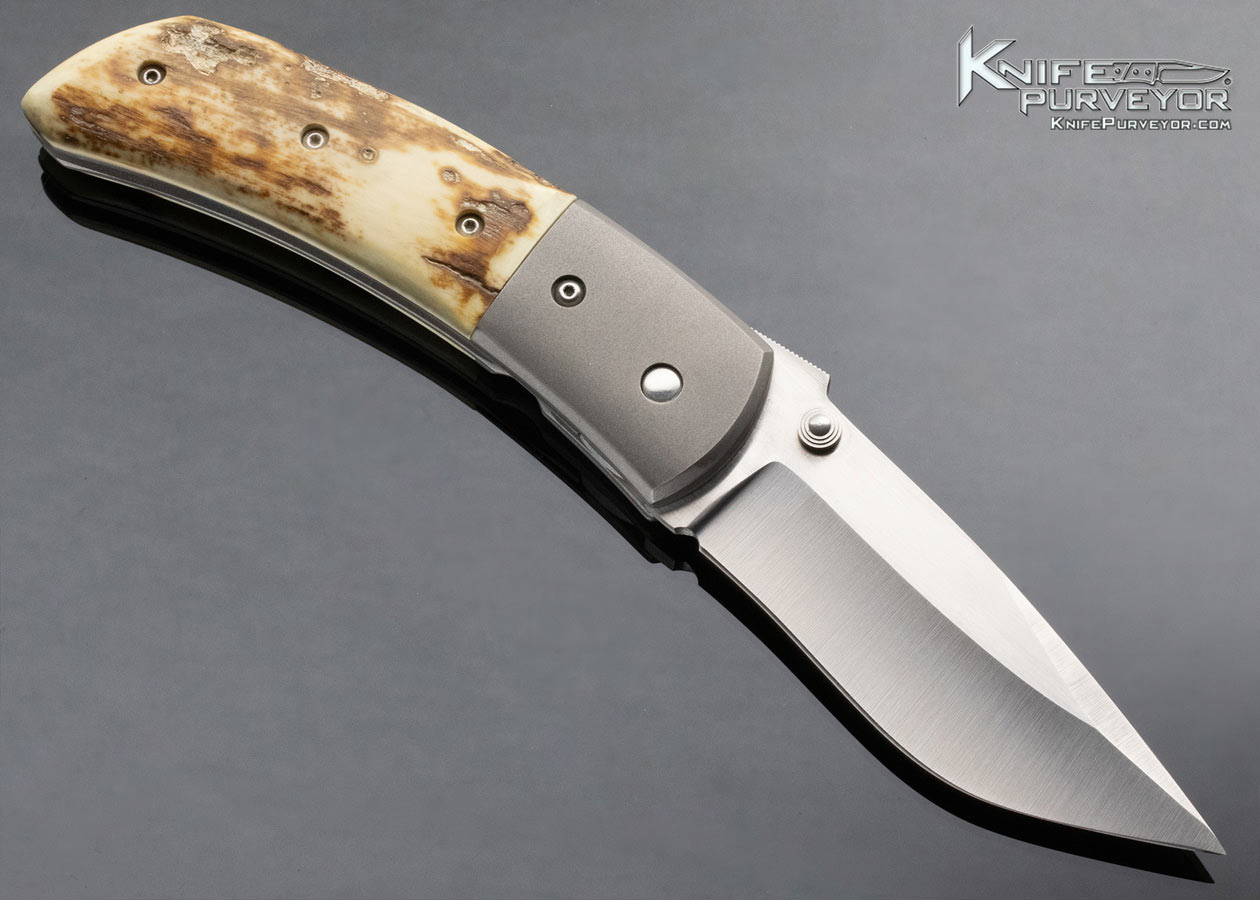 Filip DeLeeuw Deviant Blades One Off Custom Knife Curly Mammoth Linerlock with Wood Display Box - Image 3