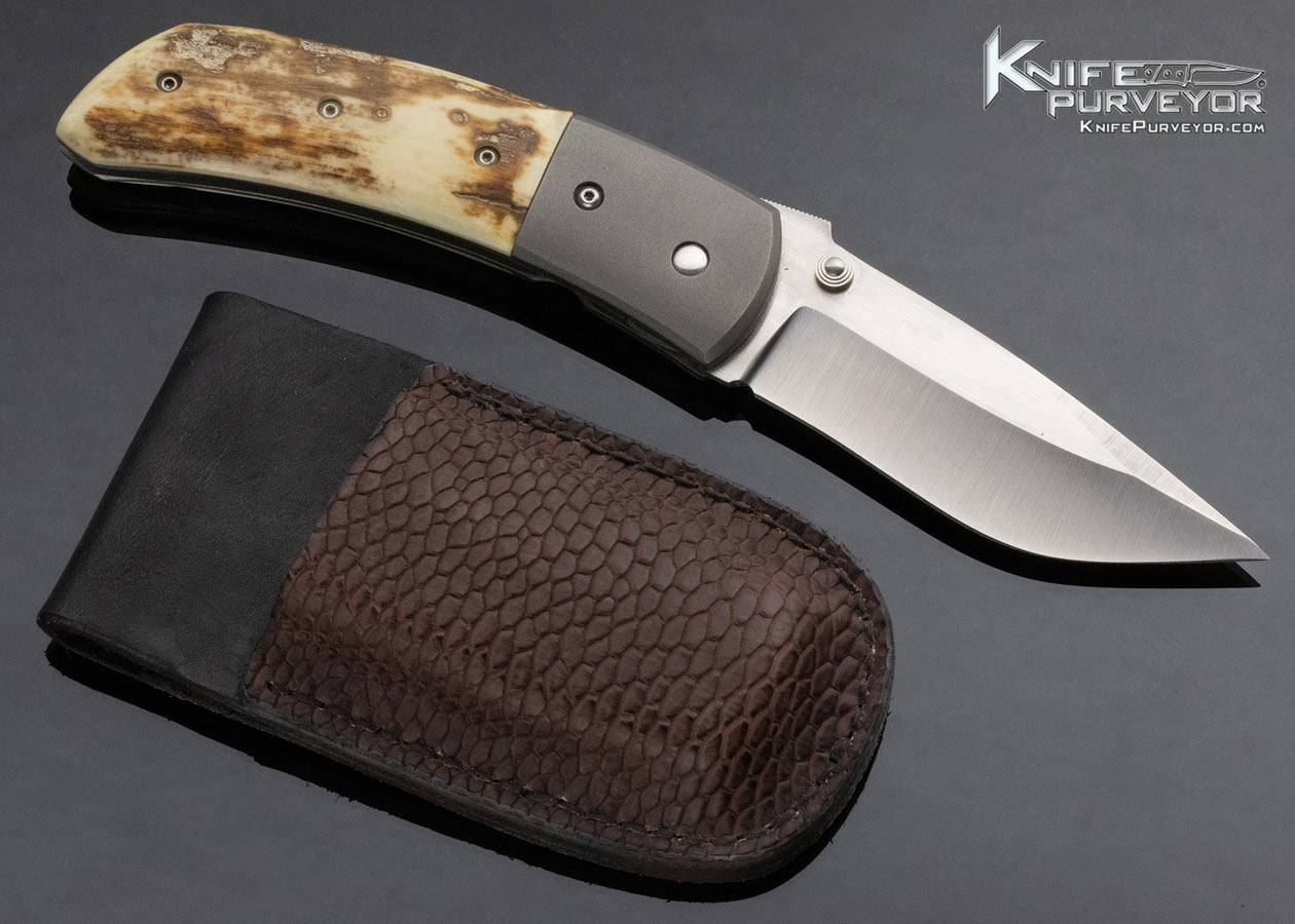 Filip DeLeeuw Deviant Blades One Off Custom Knife Curly Mammoth Linerlock with Wood Display Box - Image 5