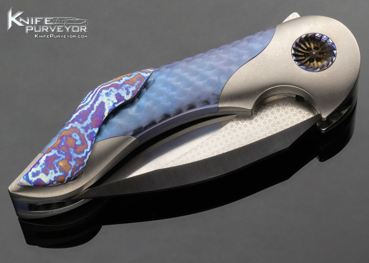 Glenn Are Hovin Custom Knife Blue Anodized Textured Titanium Framelock Foniks - Image 4