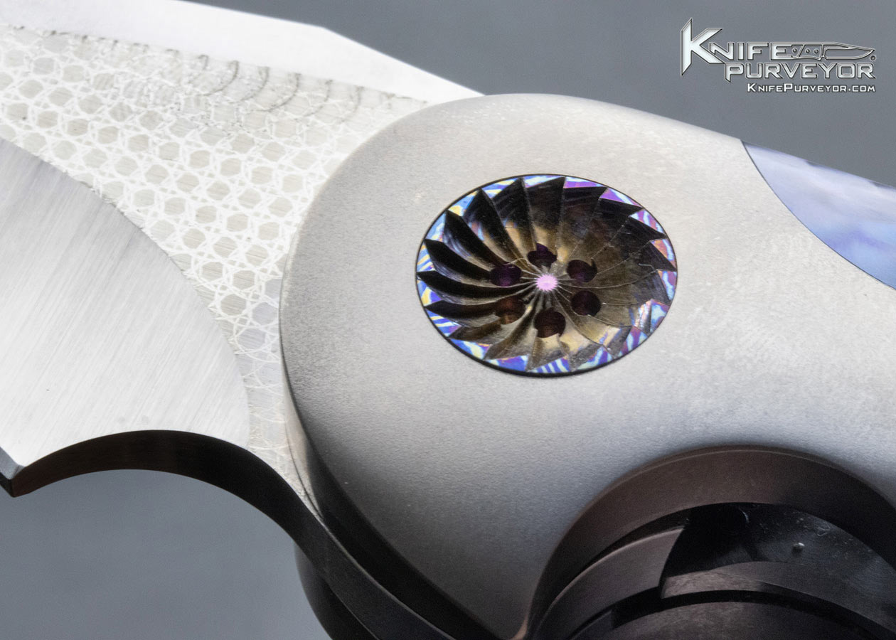 Glenn Are Hovin Custom Knife Blue Anodized Textured Titanium Framelock Foniks - Image 6