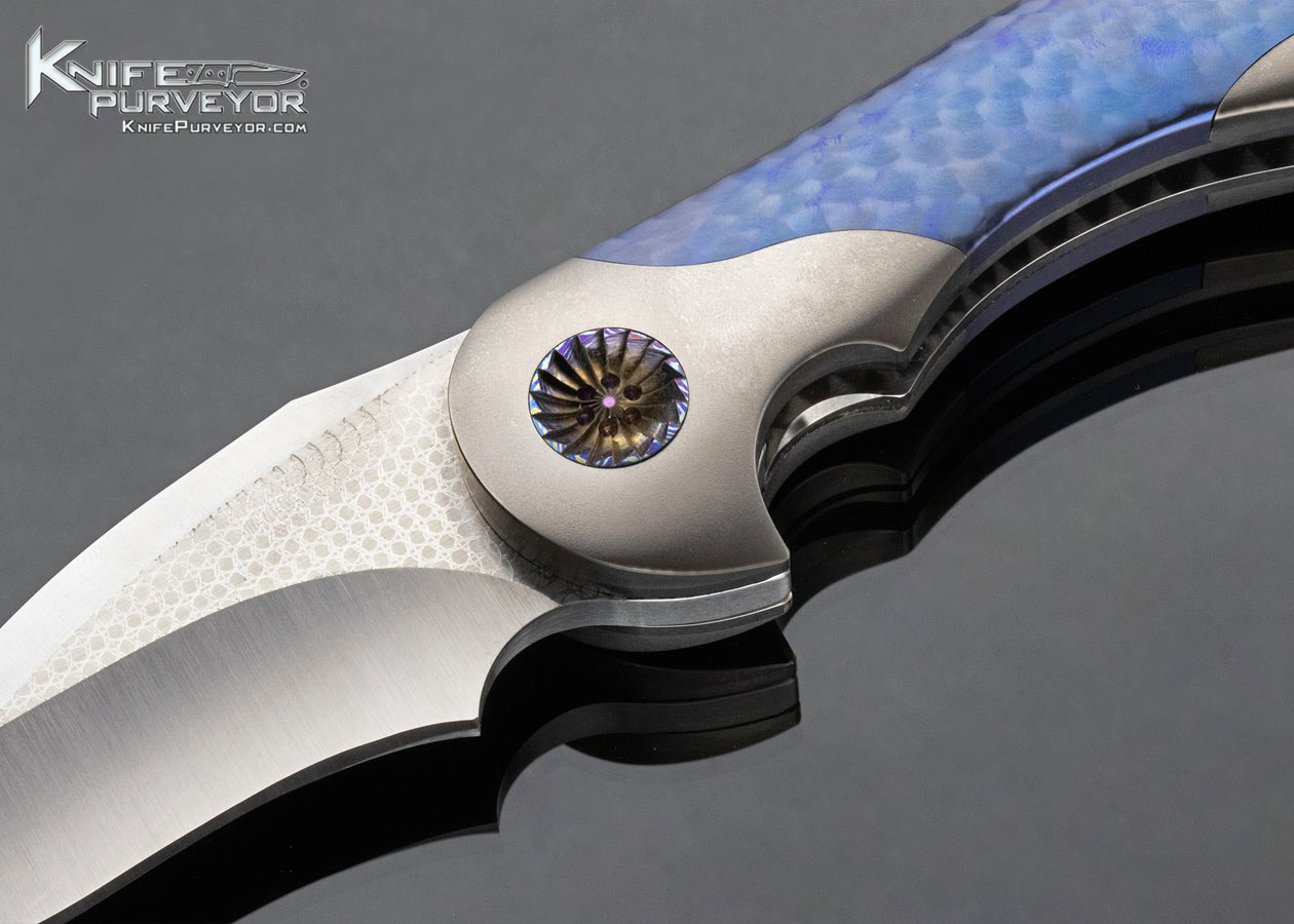 Glenn Are Hovin Custom Knife Blue Anodized Textured Titanium Framelock Foniks - Image 2