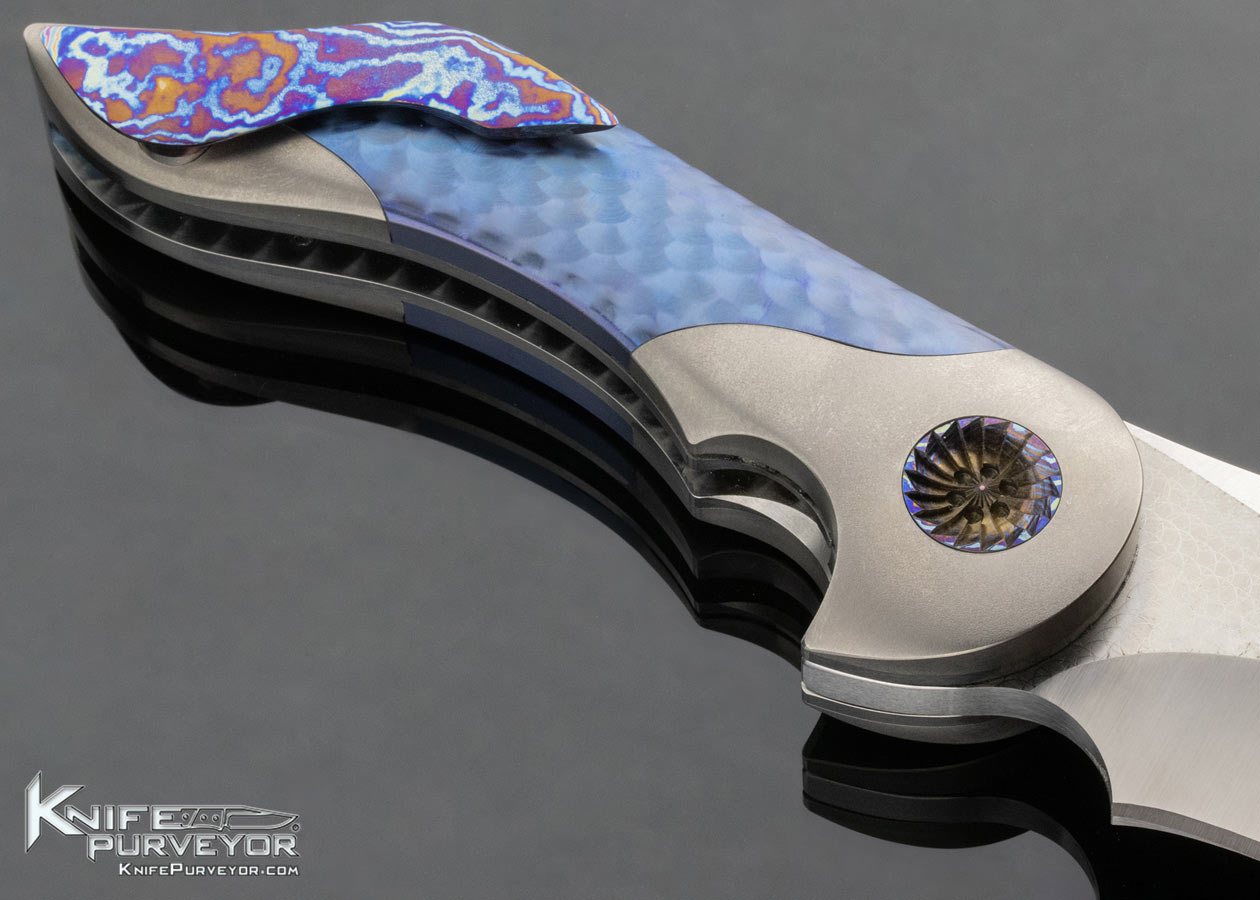 Glenn Are Hovin Custom Knife Blue Anodized Textured Titanium Framelock Foniks - Image 5