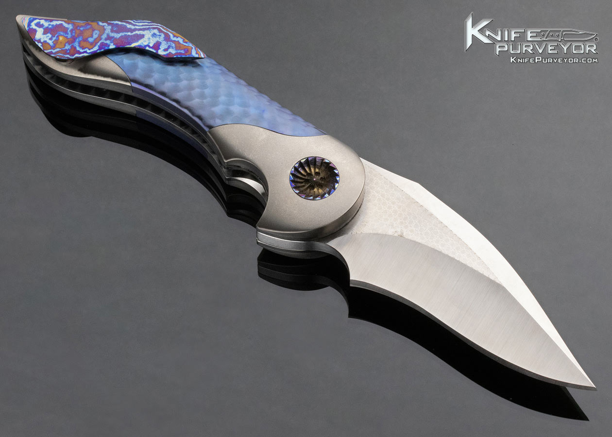 Glenn Are Hovin Custom Knife Blue Anodized Textured Titanium Framelock Foniks - Image 3