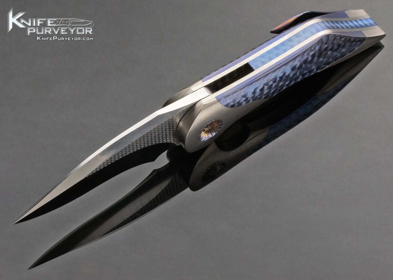 Glenn Are Hovin Custom Knife Blue Anodized Textured Titanium Framelock Foniks - Image 7