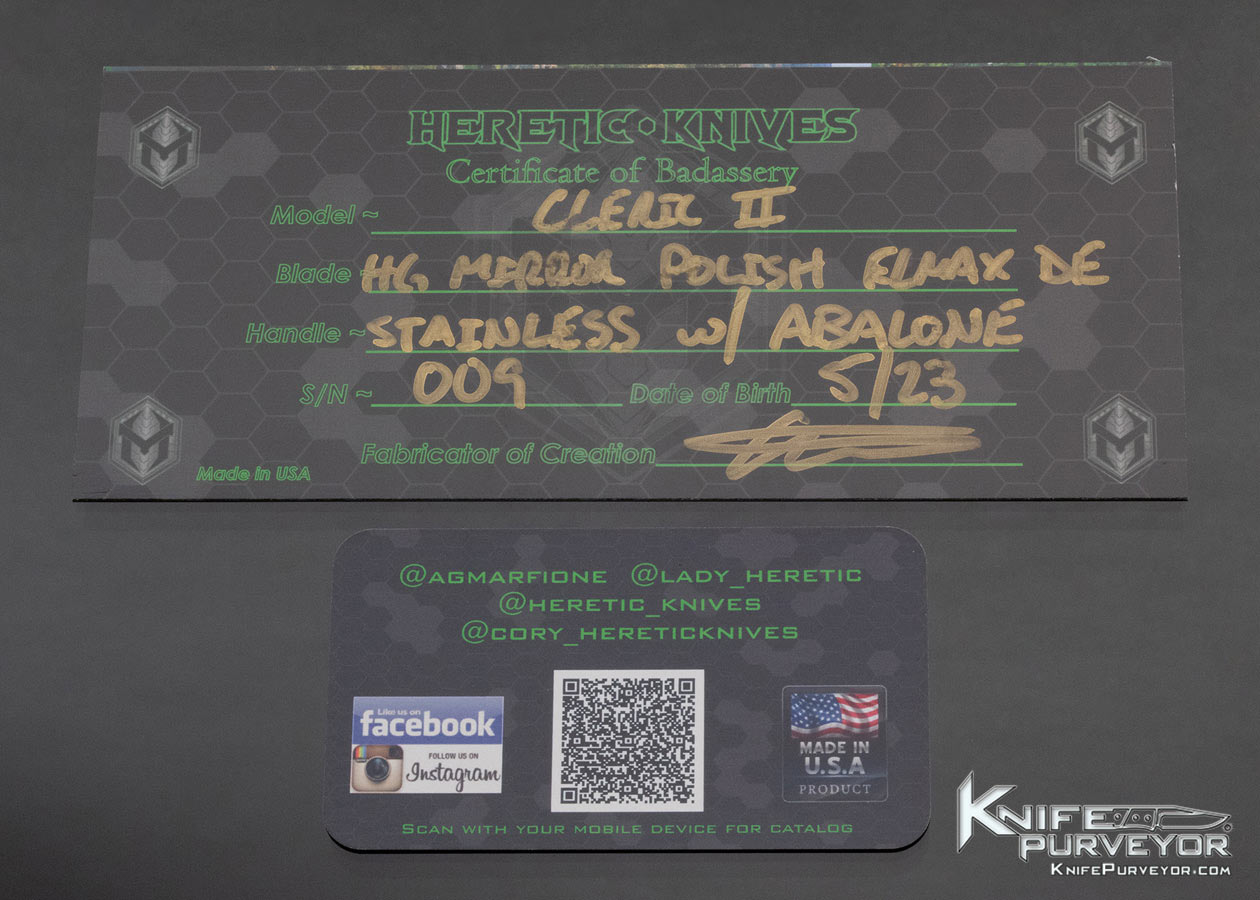 Heretic Knives Cleric II #009 Stainless Steel w/ Abalone OTF - Image 7