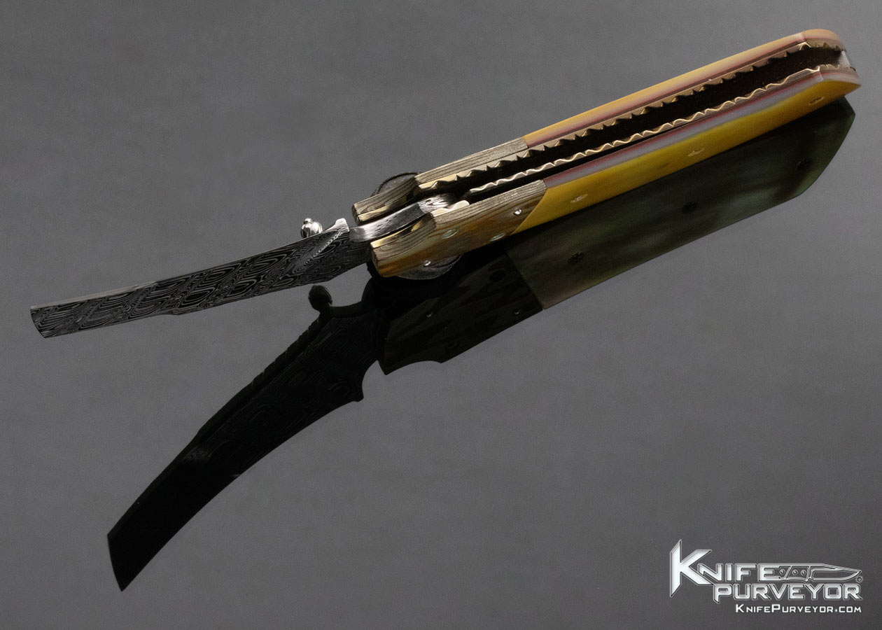 JD Van Deventer Custom Knife Damascus with Pearl Gents Claw Linerlock 14503