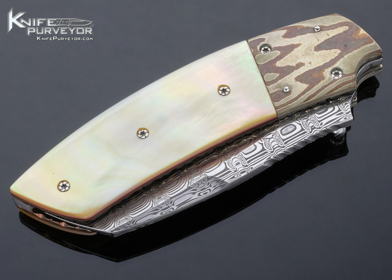 JD Van Deventer Custom Knife Damasteel and South Sea Goldlip Pearl Gents Claw Linerlock - Image 5