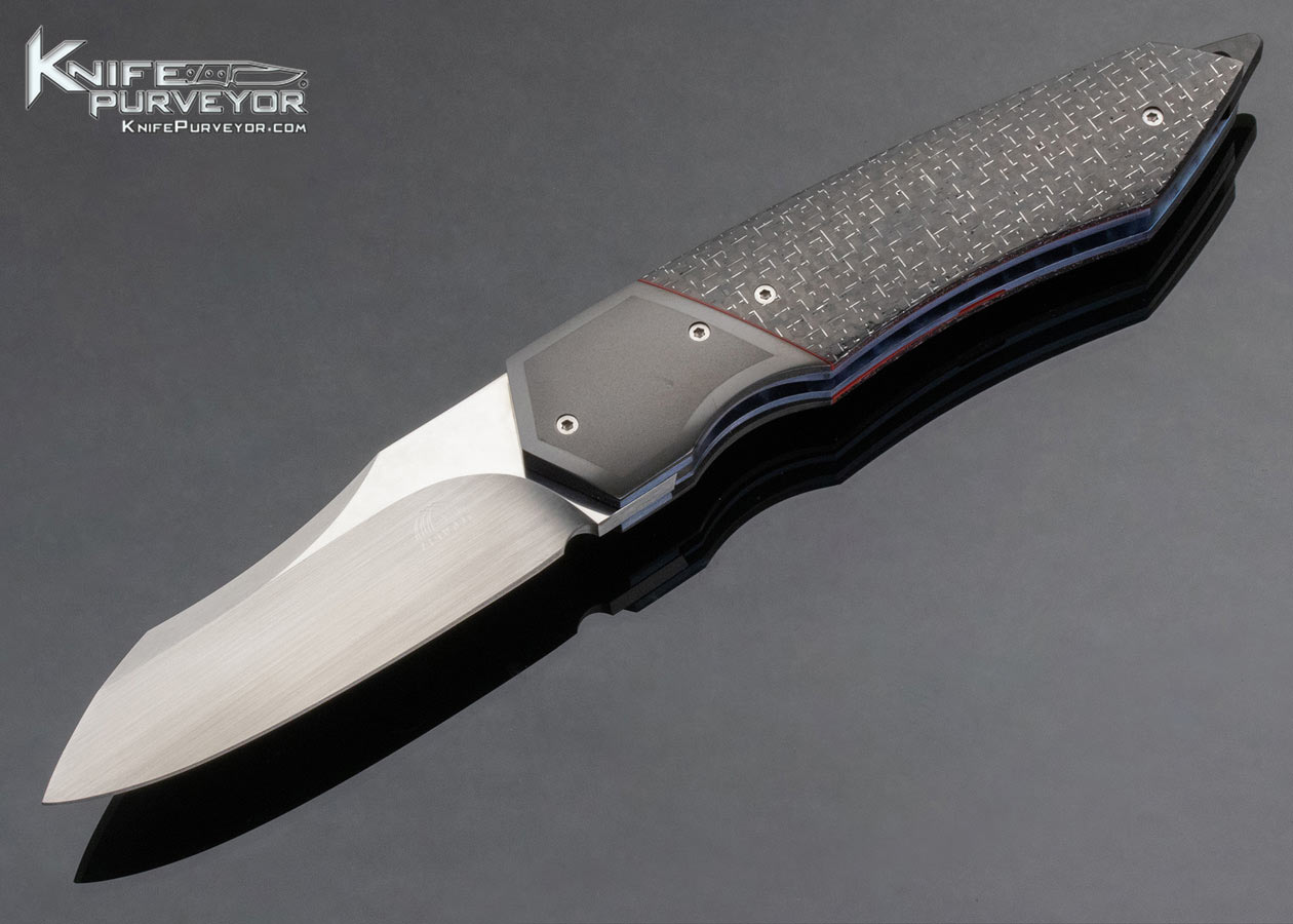 John Arnold Custom Knife Tactical Front Flipper with Silver Strike Carbon Fiber and Zirconium 14501