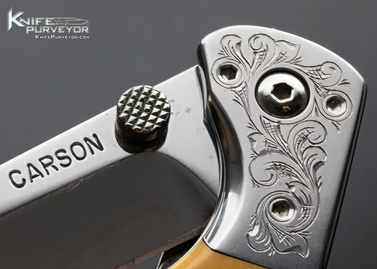 Kit Carson Custom Knife Unknown Engraved Westinghouse Micarta Linerlock - Image 6