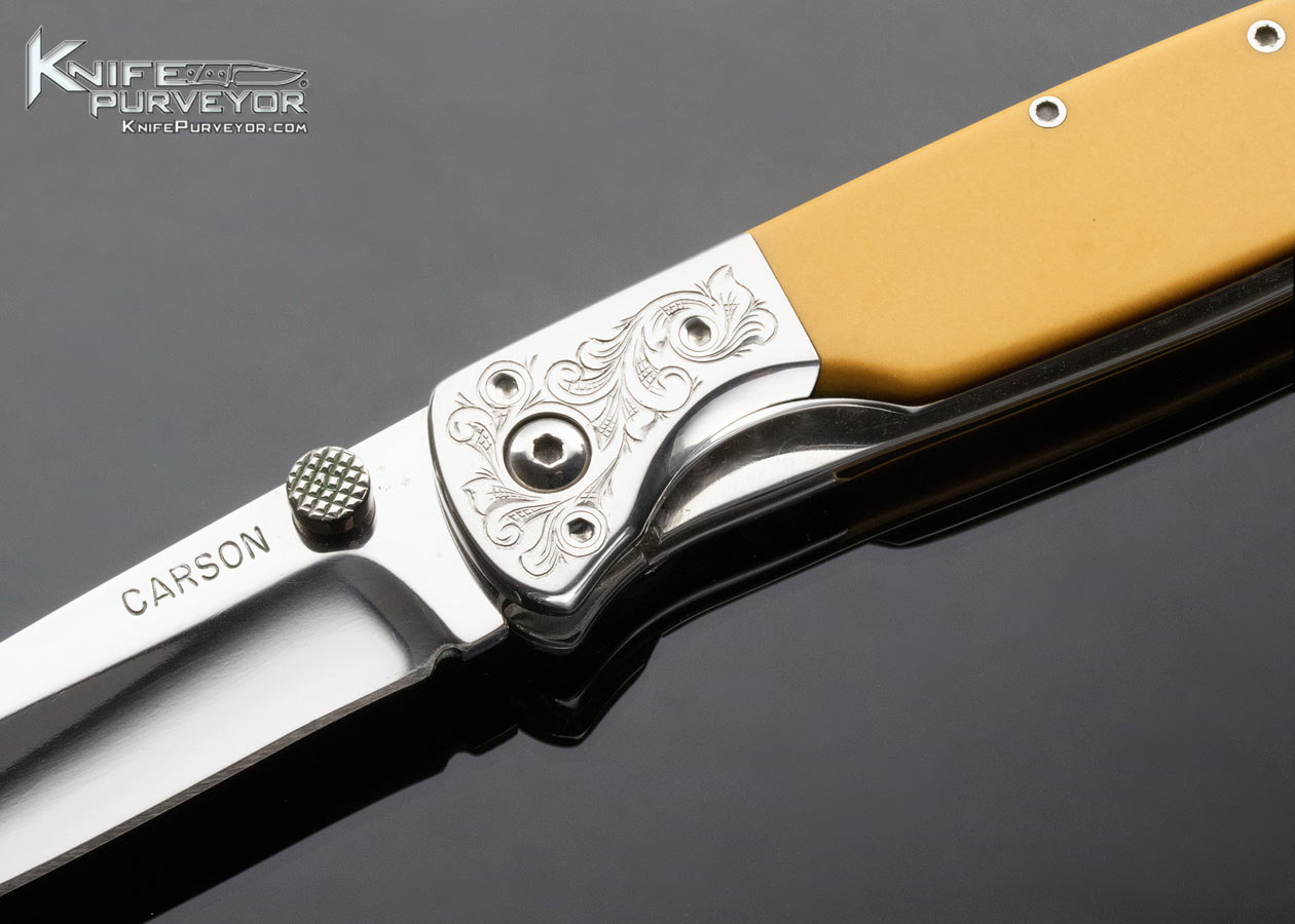 Kit Carson Custom Knife Unknown Engraved Westinghouse Micarta Linerlock - Image 2
